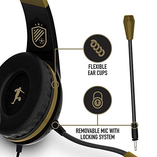Casque supra-auriculaire de jeu Stealth Gold Edition avec support et microphone flexible pour PC, mobile et tablette, Xbox One, PS4, Nintendo Switch, confortable et résistant, prise audio 3,5 mm, câble 1,5 m