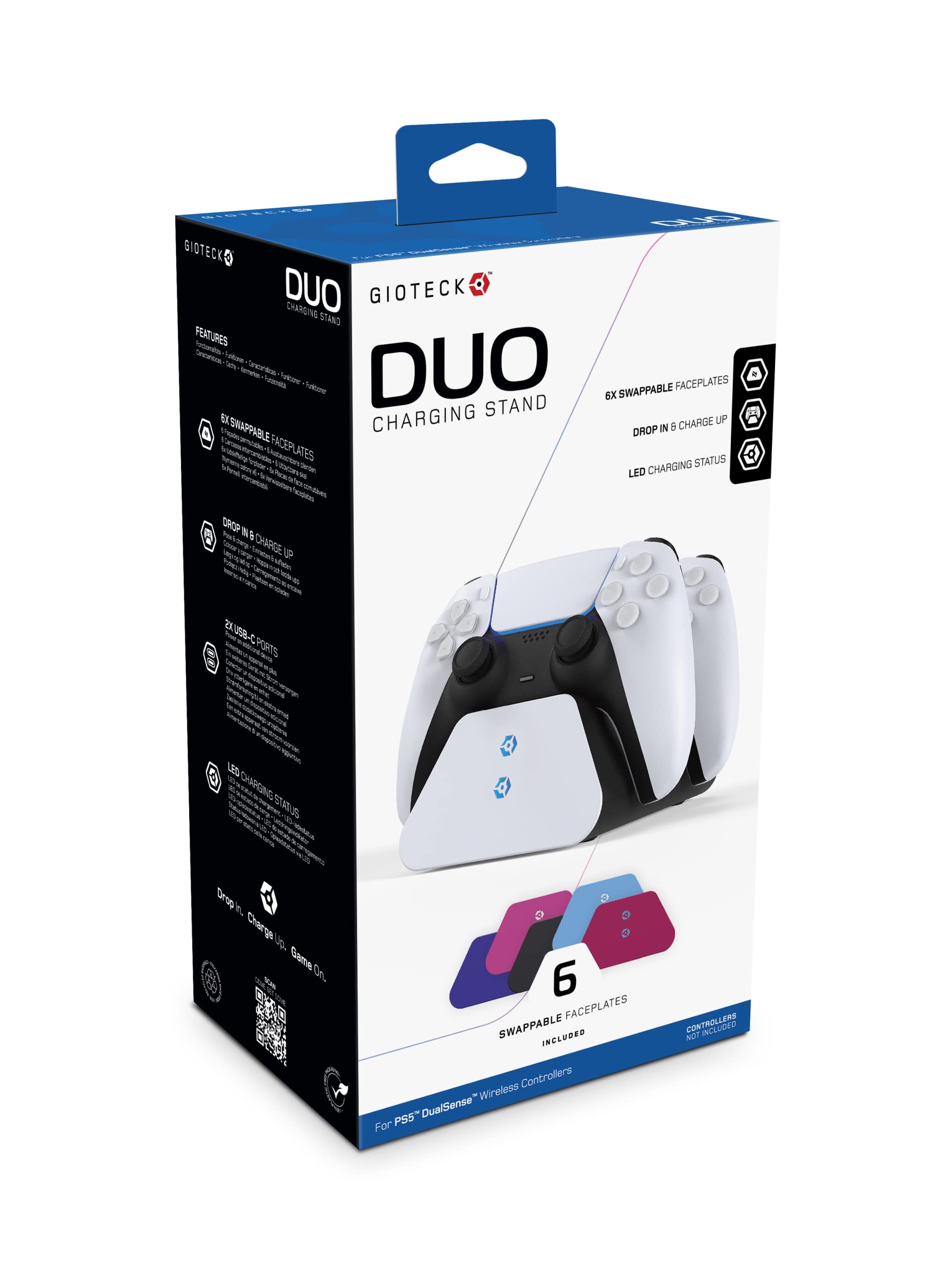Base de chargement pour 2 manettes PS5 Dualsense avec 6 coques de couleurs interchangeables Gioteck