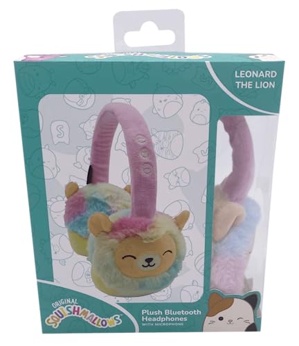 Squishmallows Leonard The Lion - Auriculares Bluetooth de peluche con micrófono integrado para hacer y recibir llamadas. Rango Bluetooth de 10 metros, control de volumen, almohadillas de felpa suave -