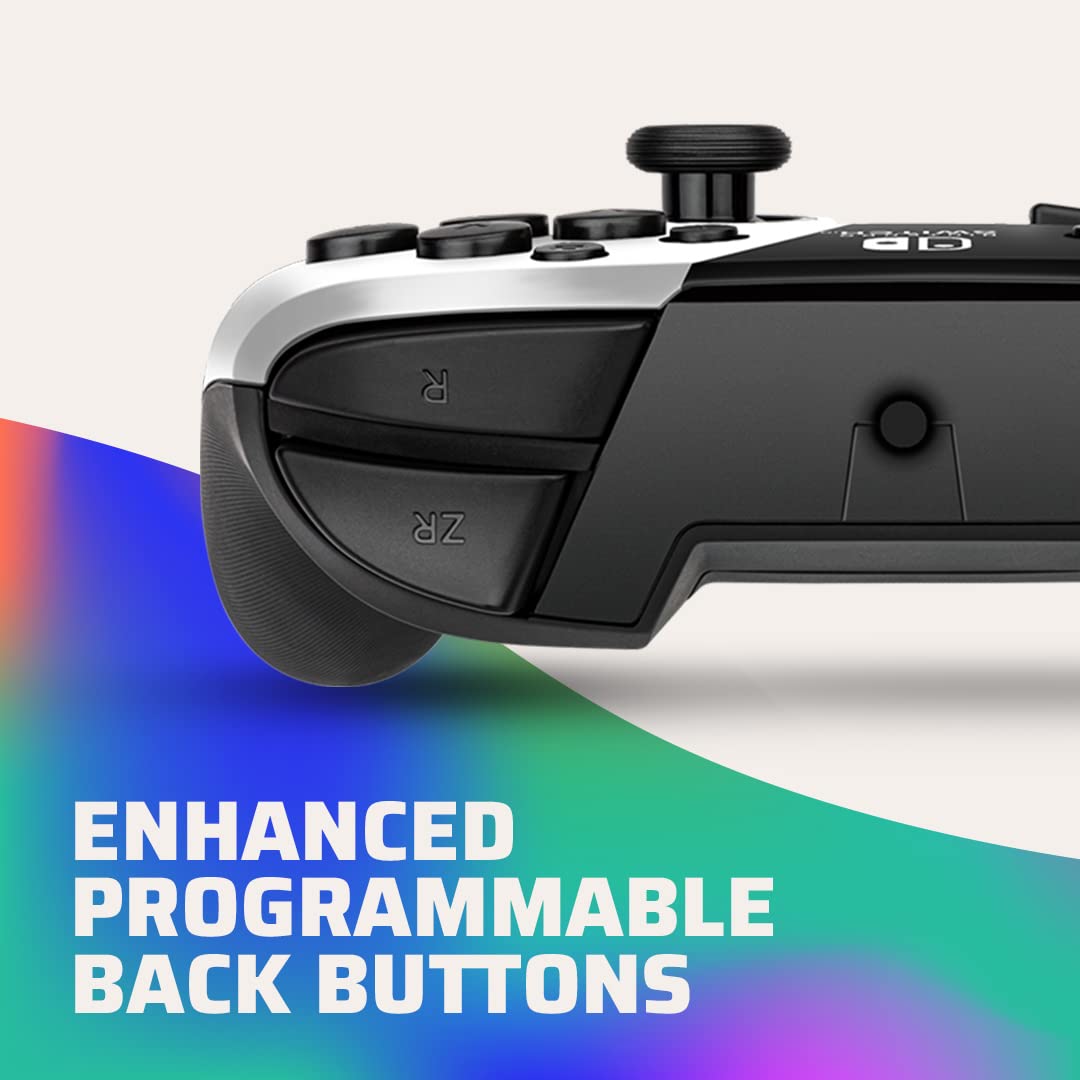 PDP Faceoff Deluxe+ Manette de jeu filaire Switch Pro, noir et blanc, sous licence officielle Nintendo, boutons et palettes personnalisables, manettes ergonomiques