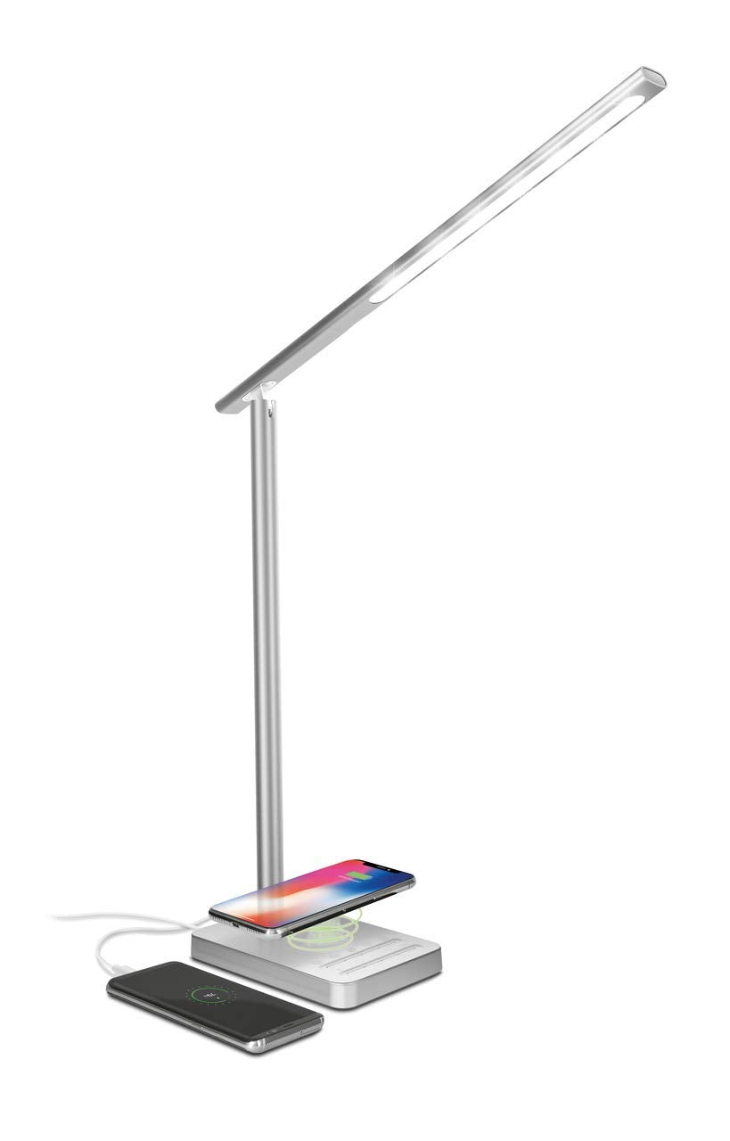 Trust Fuseo - LáMpara De Trabajo Led ErgonóMica Con Cargador InaláMbrico, Color Plata