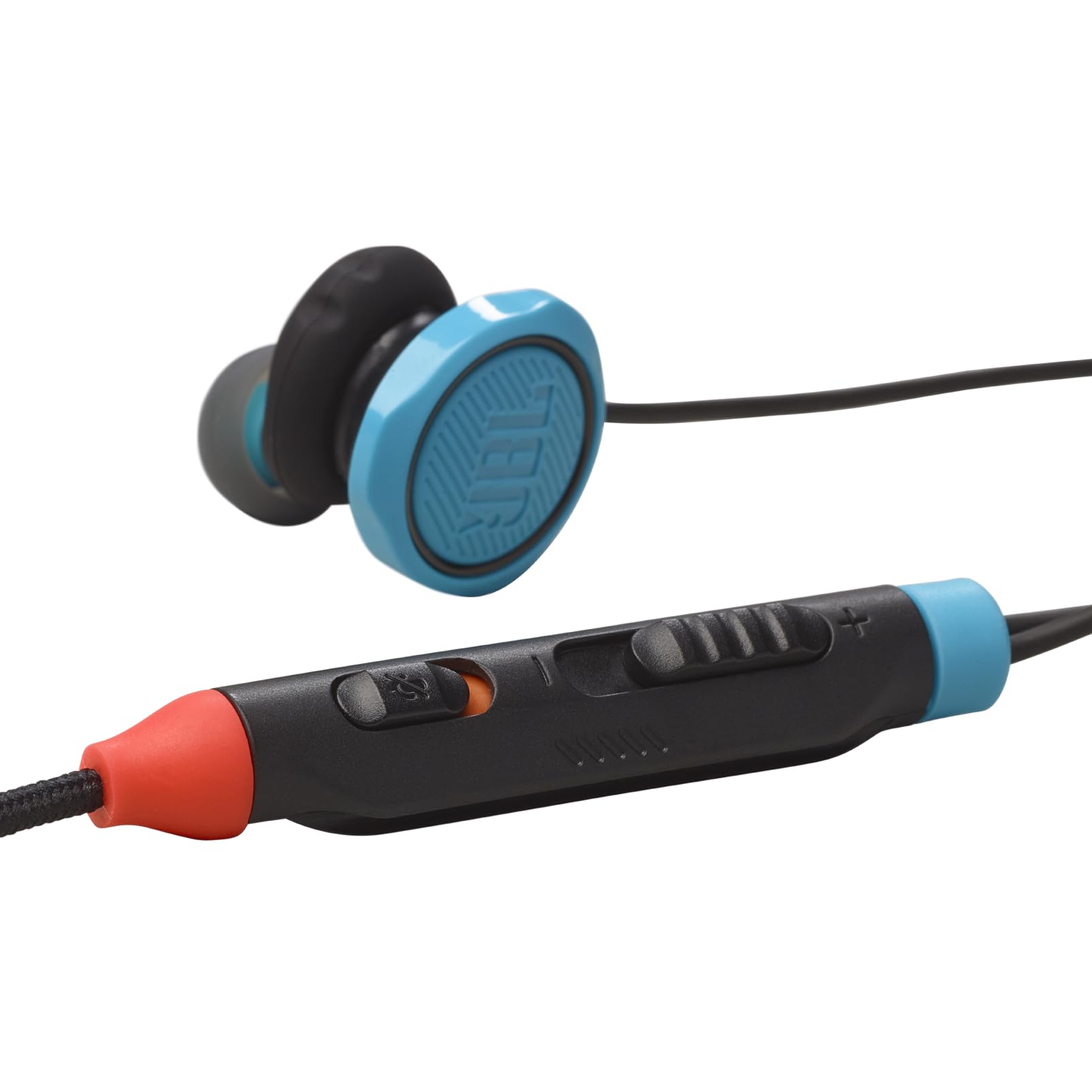 JBL Quantum 50N, auriculares intraaurales para gaming con cable, USB-C, JBL QuantumSURROUND, micrófono, botones para volumen y silenciar micrófono, compatibilidad multiplataforma, azul y rojo