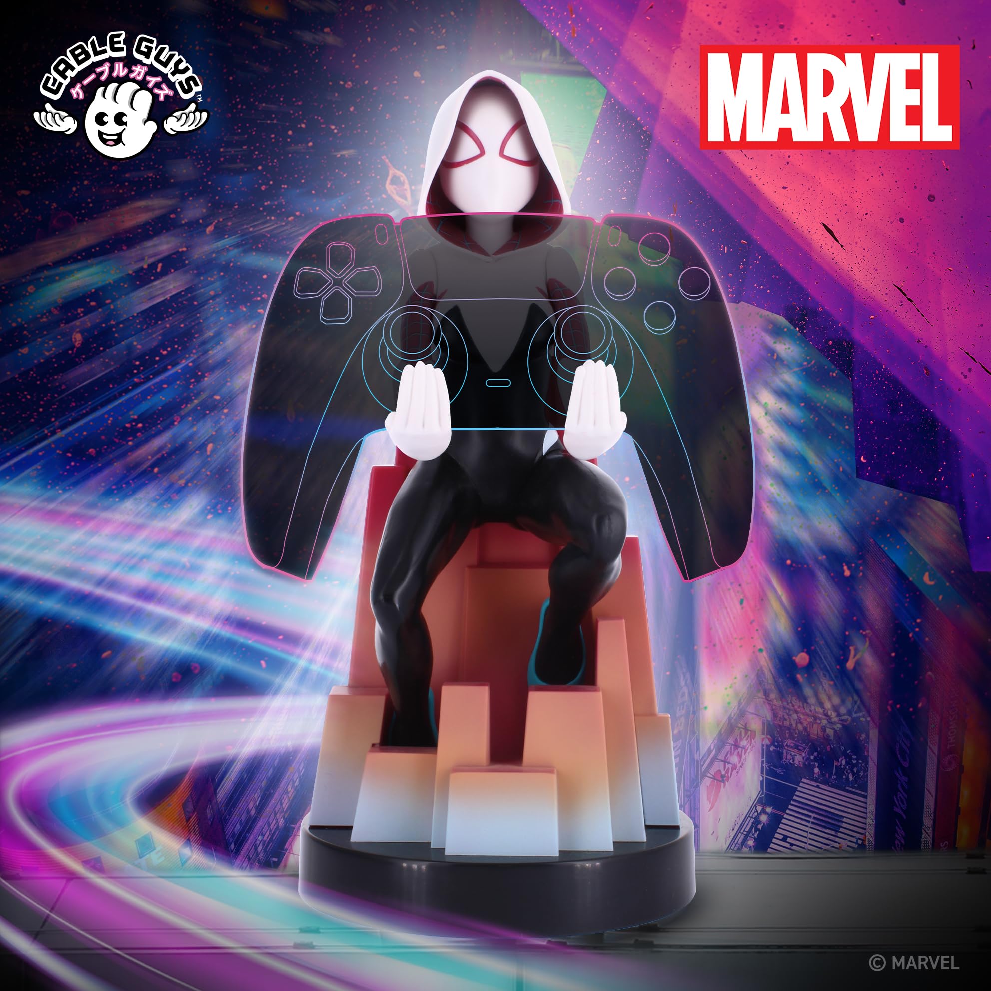 Cableguys Figura Gaming Marvel Spider-Man Spider-Gwen - Accesorio Soporte Para Mando O Smartphone - Cable Usb Incluido - 20 Cm