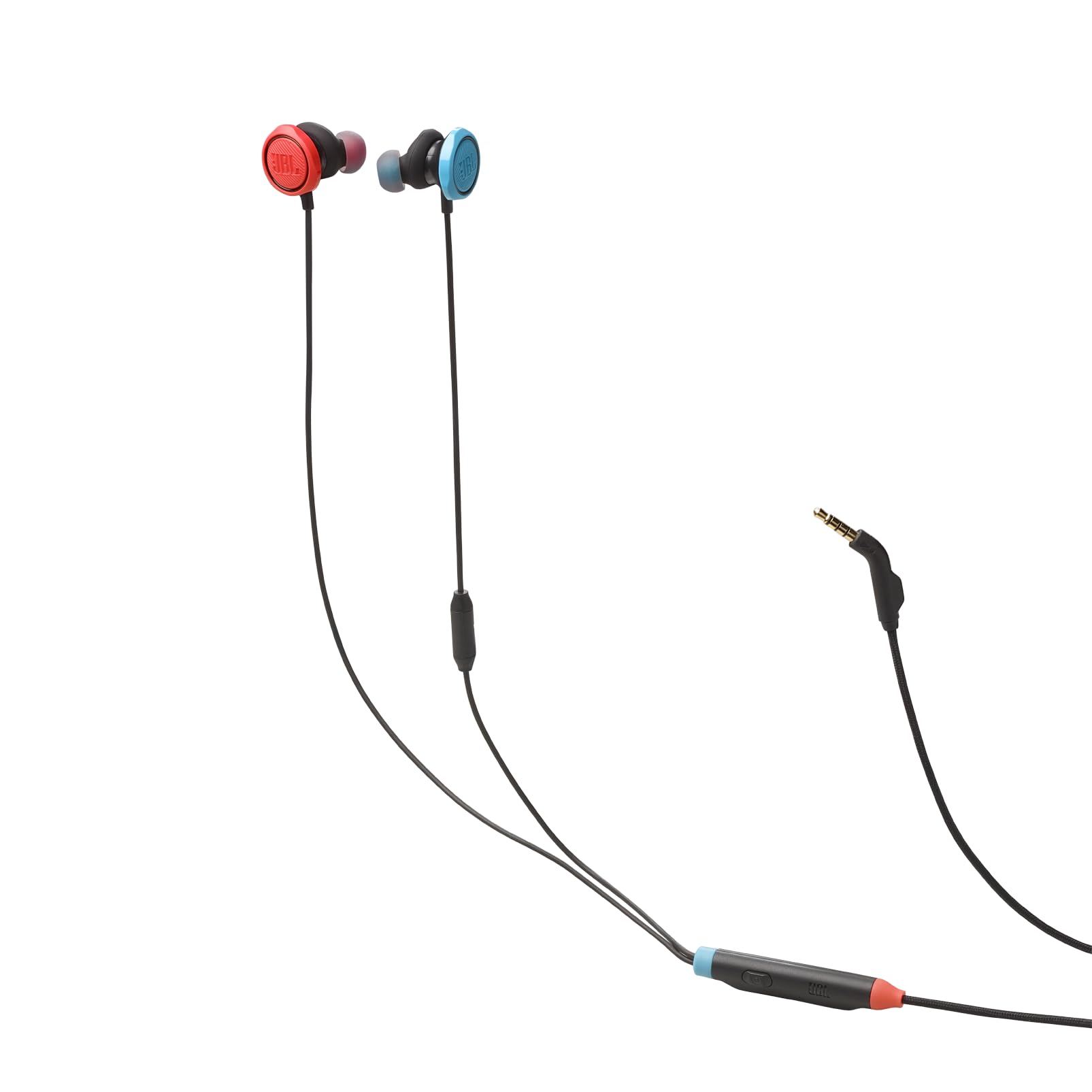 JBL Quantum 50N, auriculares intraaurales para gaming con cable, USB-C, JBL QuantumSURROUND, micrófono, botones para volumen y silenciar micrófono, compatibilidad multiplataforma, azul y rojo