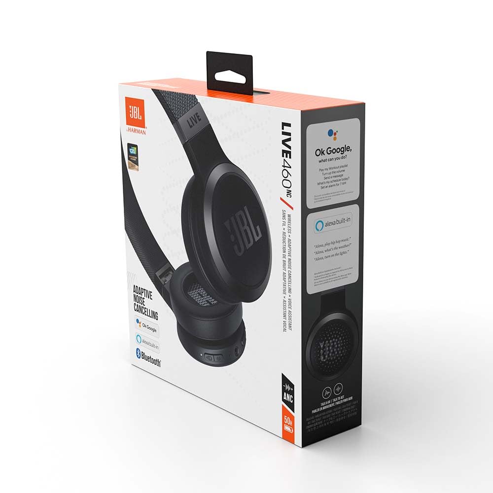 JBL LIVE 460 NC Auriculares supraaurales inalámbricos con cancelación adaptativa de ruido, tecnología Bluetooth, hasta 50h de batería sin NC, asistente de voz y conexión multipunto, negro