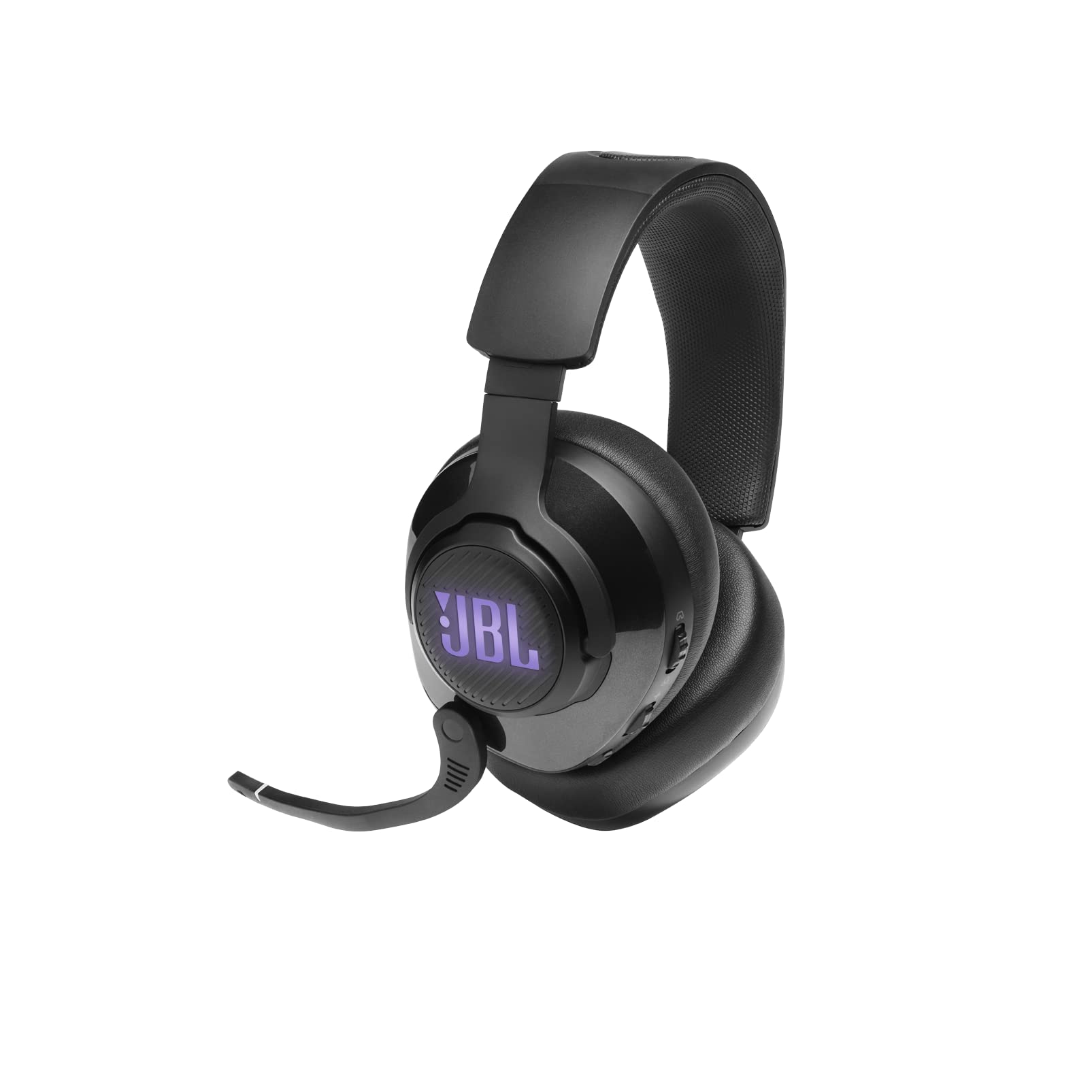 JBL Quantum 400 Auriculares para gamers con un diseño llamativo, tecnología de virtualización surround y reproducción DTS, con micrófono y RGB, compatible con múltiples plataformas, en negro