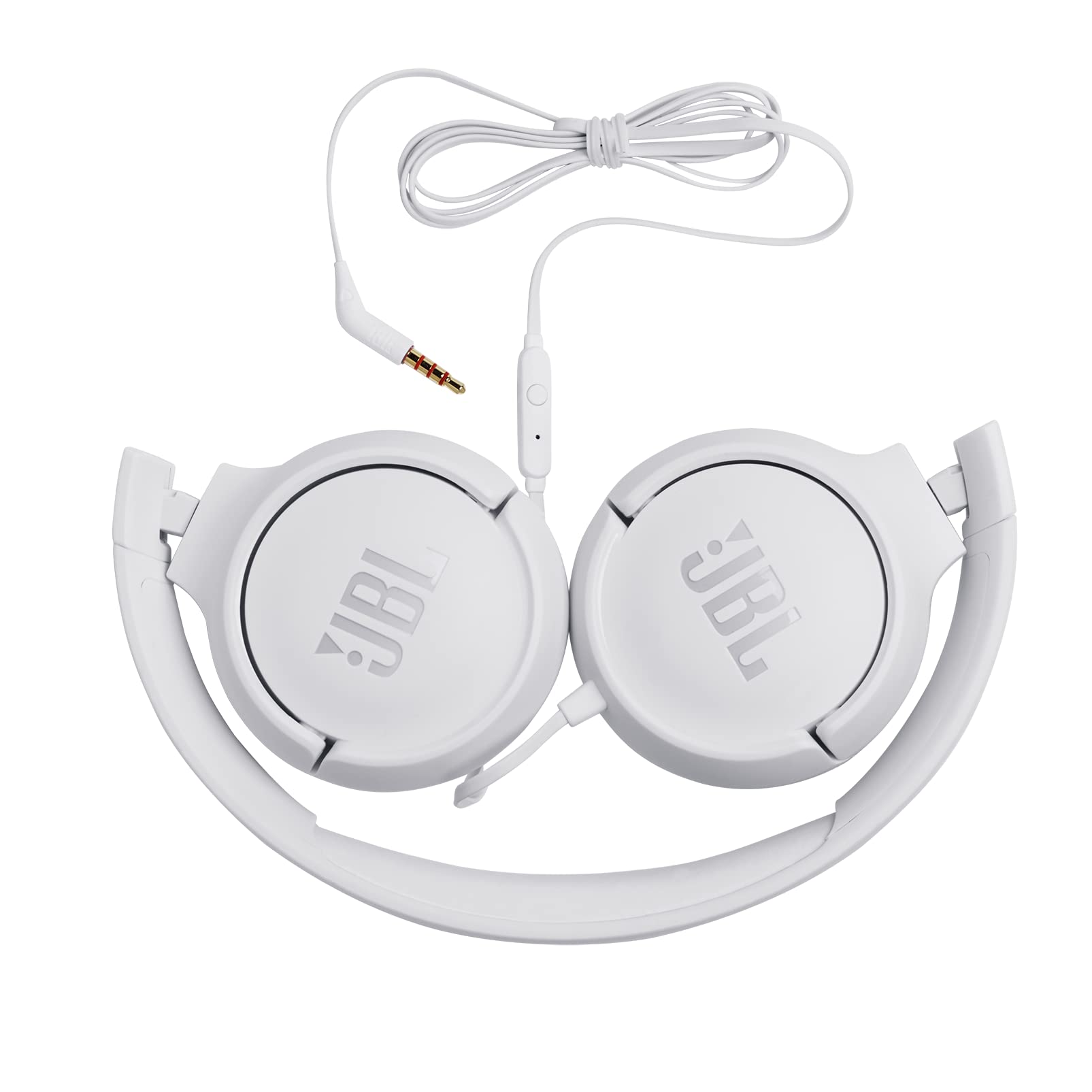 JBL Tune 500 Auriculares supraaurales de cable y control remoto de un solo botón, micrófono incluido, asistente de voz, blanco