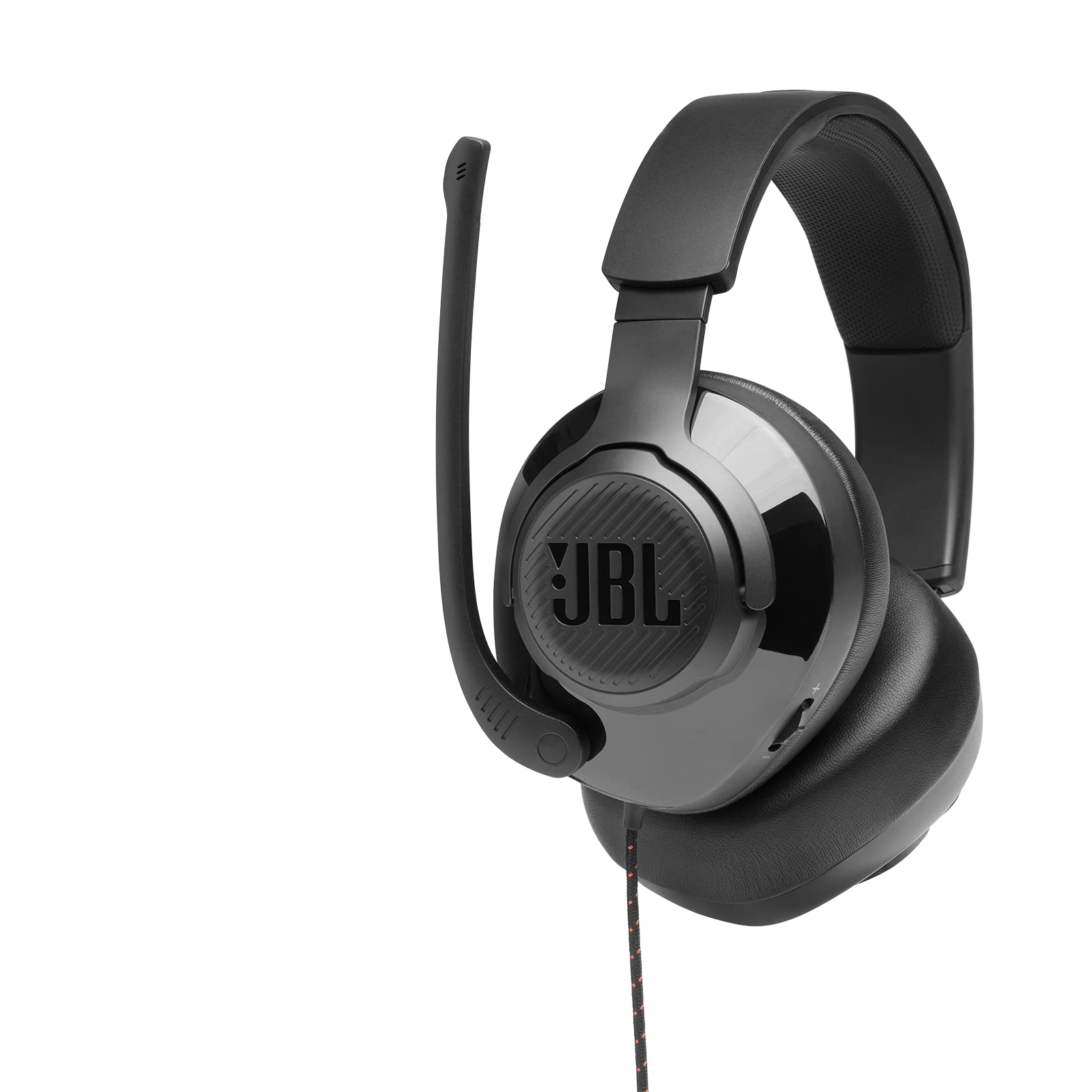 JBL Quantum 300 Auriculares para gamers con un diseño llamativo y micrófono, tecnología de virtualización surround, compatible con múltiples plataformas, en negro