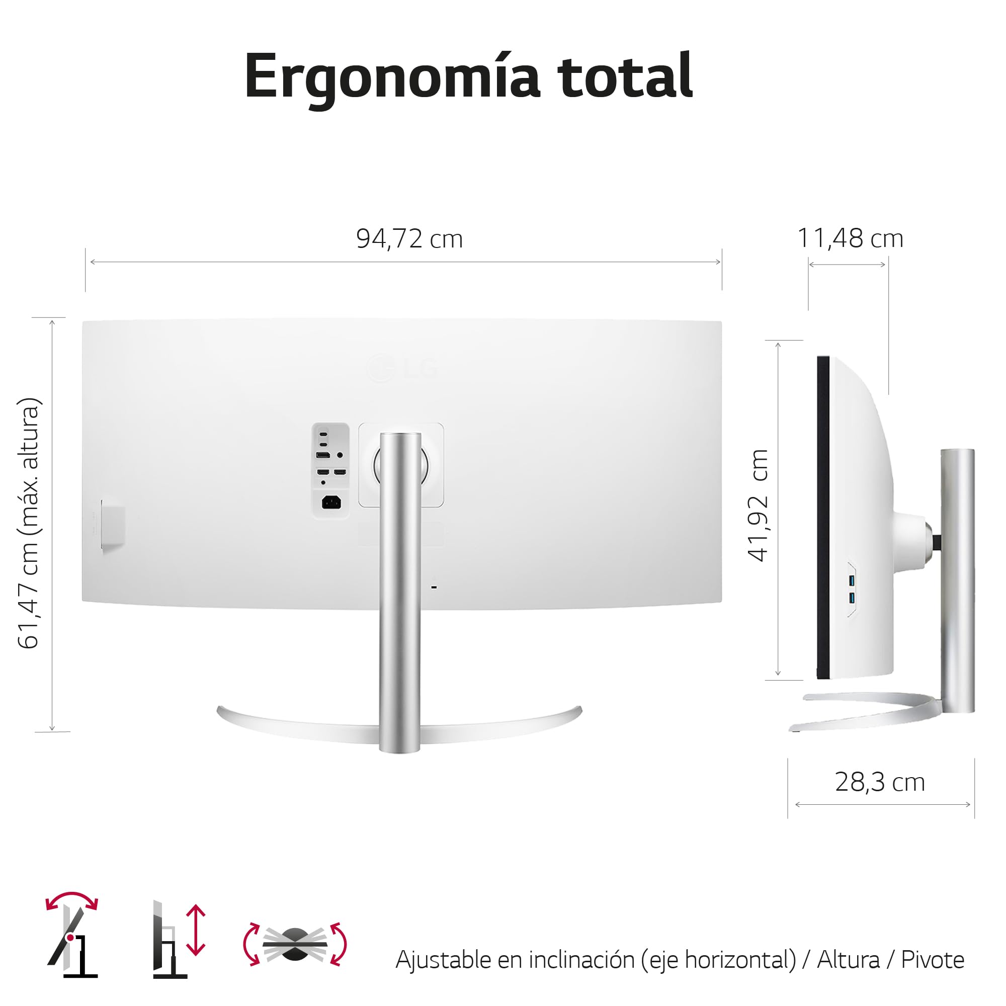 Monitor Profesional Ultrapanorámico Curvo LG 40WP95CP-W 39.7'/ 5K2K/ Multimedia/ Regulable en altura/ Plata