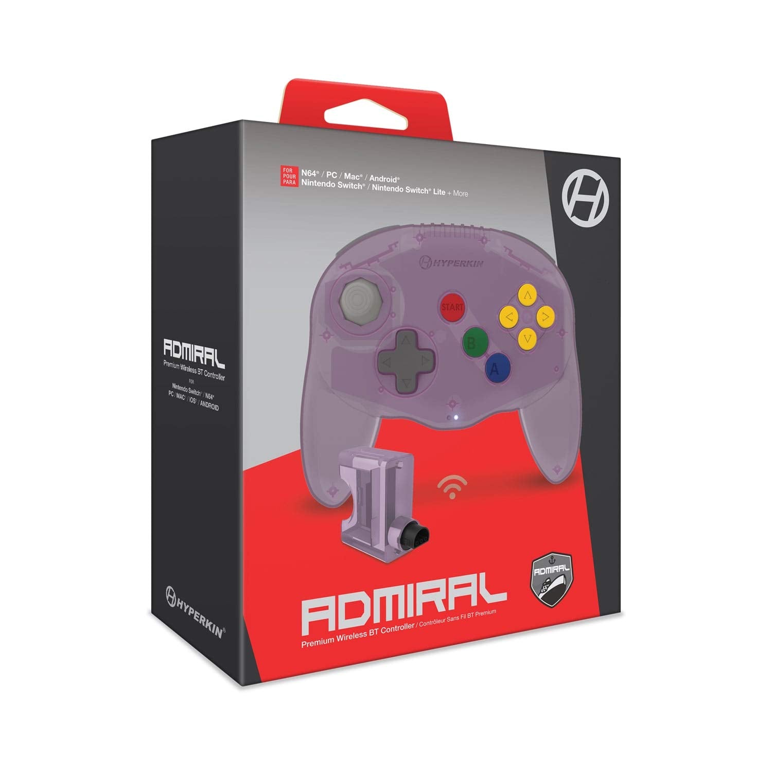 Mando Hyperkin Admiral Premium Morado ( SWITCH - /PC/N64) - Wireless Retro
