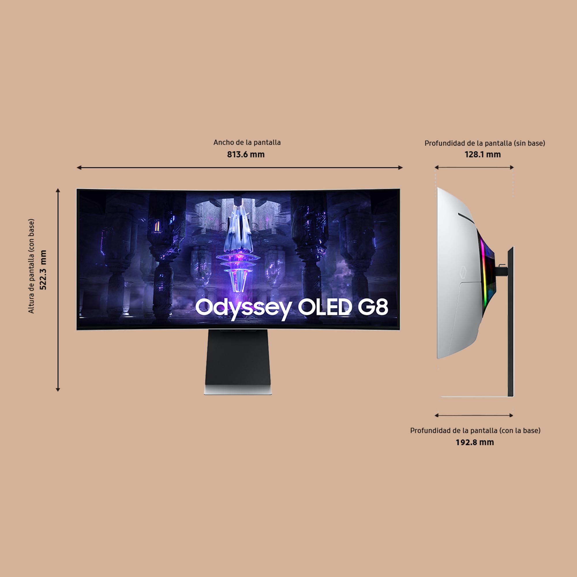 Smart Monitor Gaming Ultraparonámico Curvo Samsung OdysseyG8 S34BG850SU 34'/ UWQHD/ Smart TV/ 0.1ms/ 175Hz/ OLED/ Regulable en altura/Multimedia/Plata