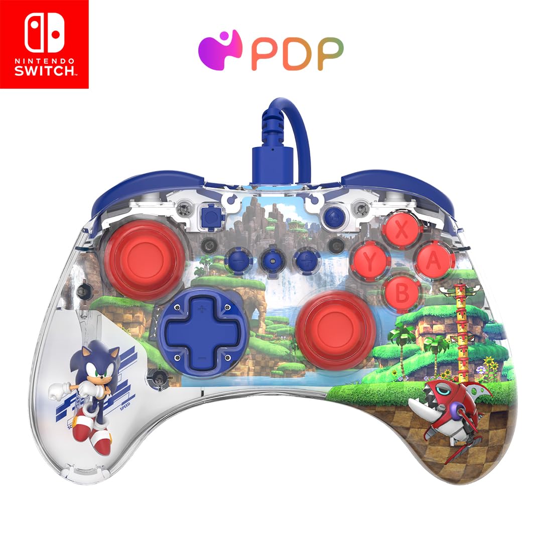 PDP REALMz Contrôleur filaire LED Light-up Pro : Sonic Green Hill Zone pour Nintendo Switch et Nintendo Switch - Modèle OLED