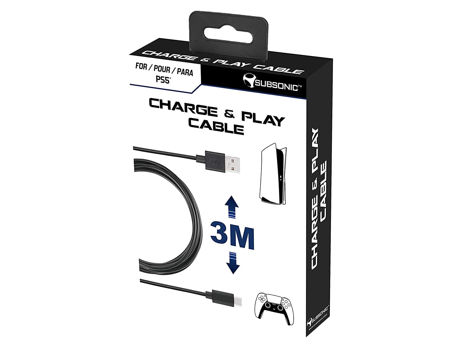 Subsonic - Accesorio - Cable De Carga Usb C Xxl De 3 Metros Para El Controlador Dual Sense PS5 - Playstation 5 (PlayStation 5)