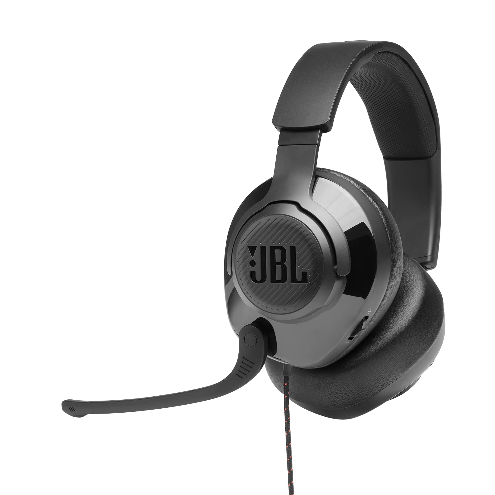 JBL Quantum 300 Auriculares para gamers con un diseño llamativo y micrófono, tecnología de virtualización surround, compatible con múltiples plataformas, en negro