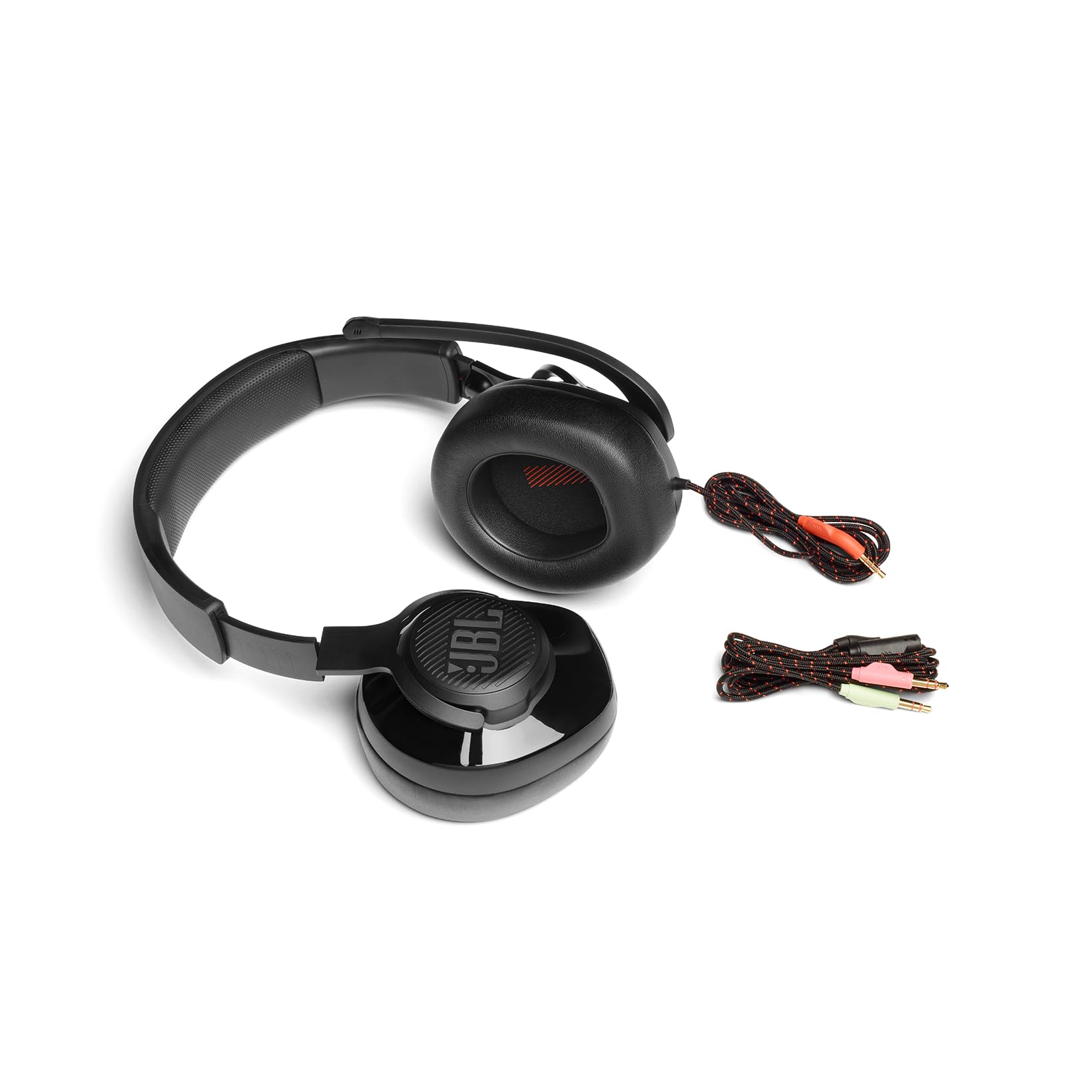 JBL Quantum 200 Auriculares para gamers con sonido QuantumSOUND y micrófono, con un diseño llamativo, compatible con múltiples plataformas, en negro
