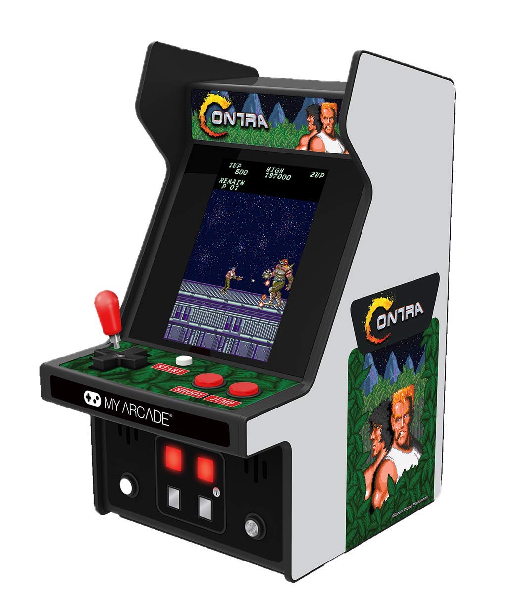 MY ARCADE Micro Player contre un mini stand rétro