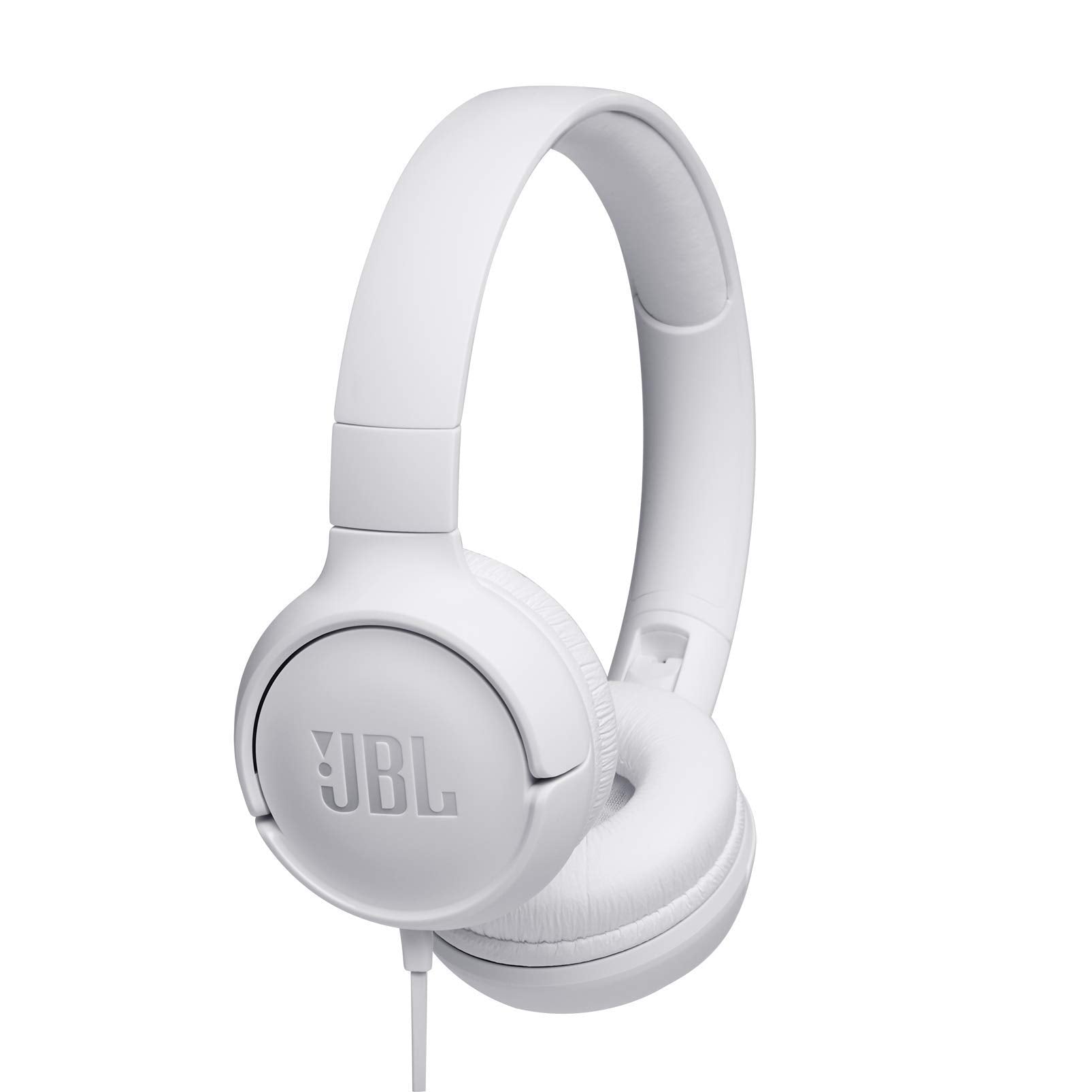 JBL Tune 500 Auriculares supraaurales de cable y control remoto de un solo botón, micrófono incluido, asistente de voz, blanco