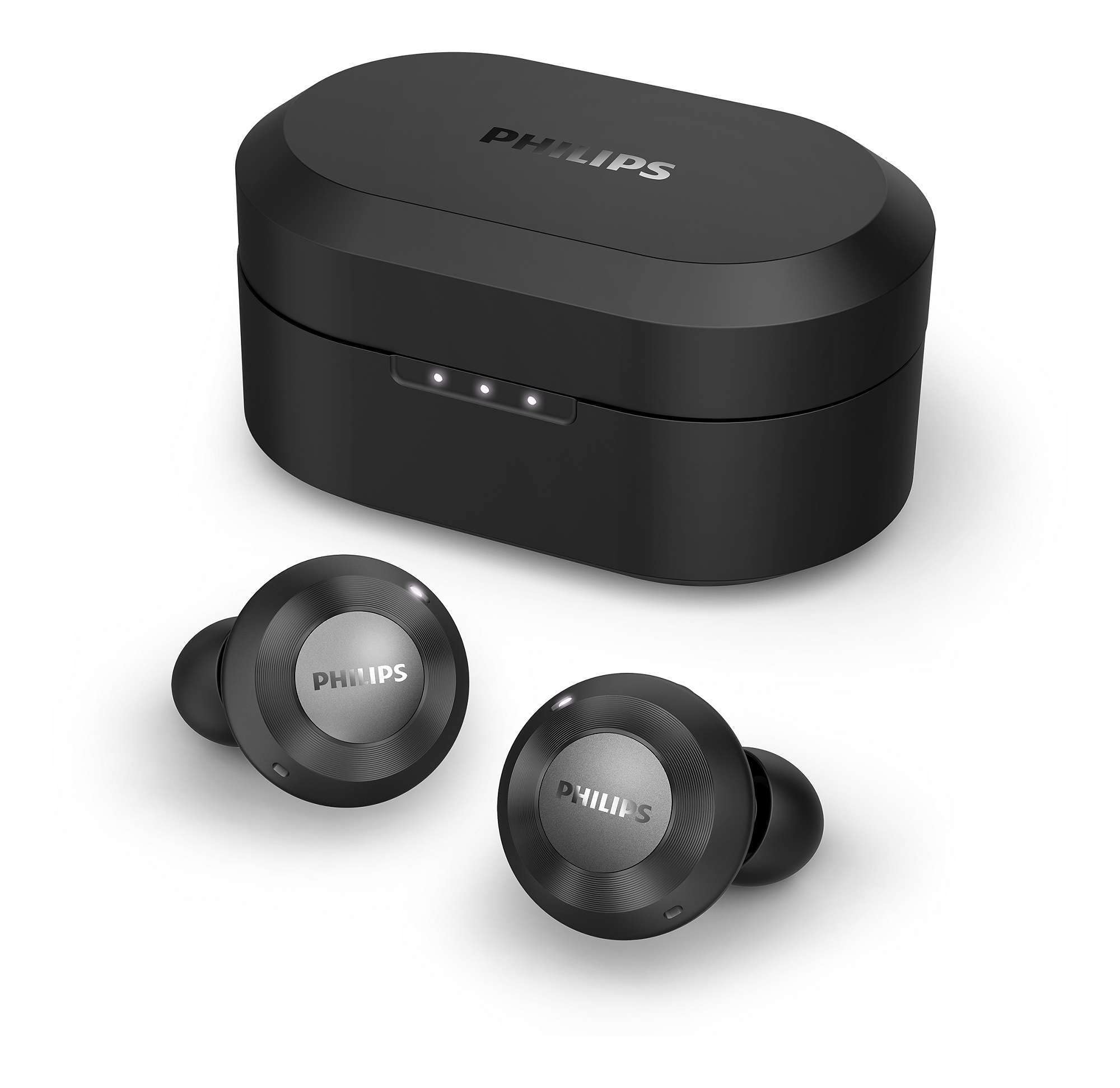 Philips T8505BK/00 Auriculares Intrauditivos Inalámbricos (Reducción de Ruido Activa Híbrida, Micrófonos Duales, Controlador Neodimio 13 mm, Asistente de Google, Carga Rápida) Negro, Modelo 2020/2021