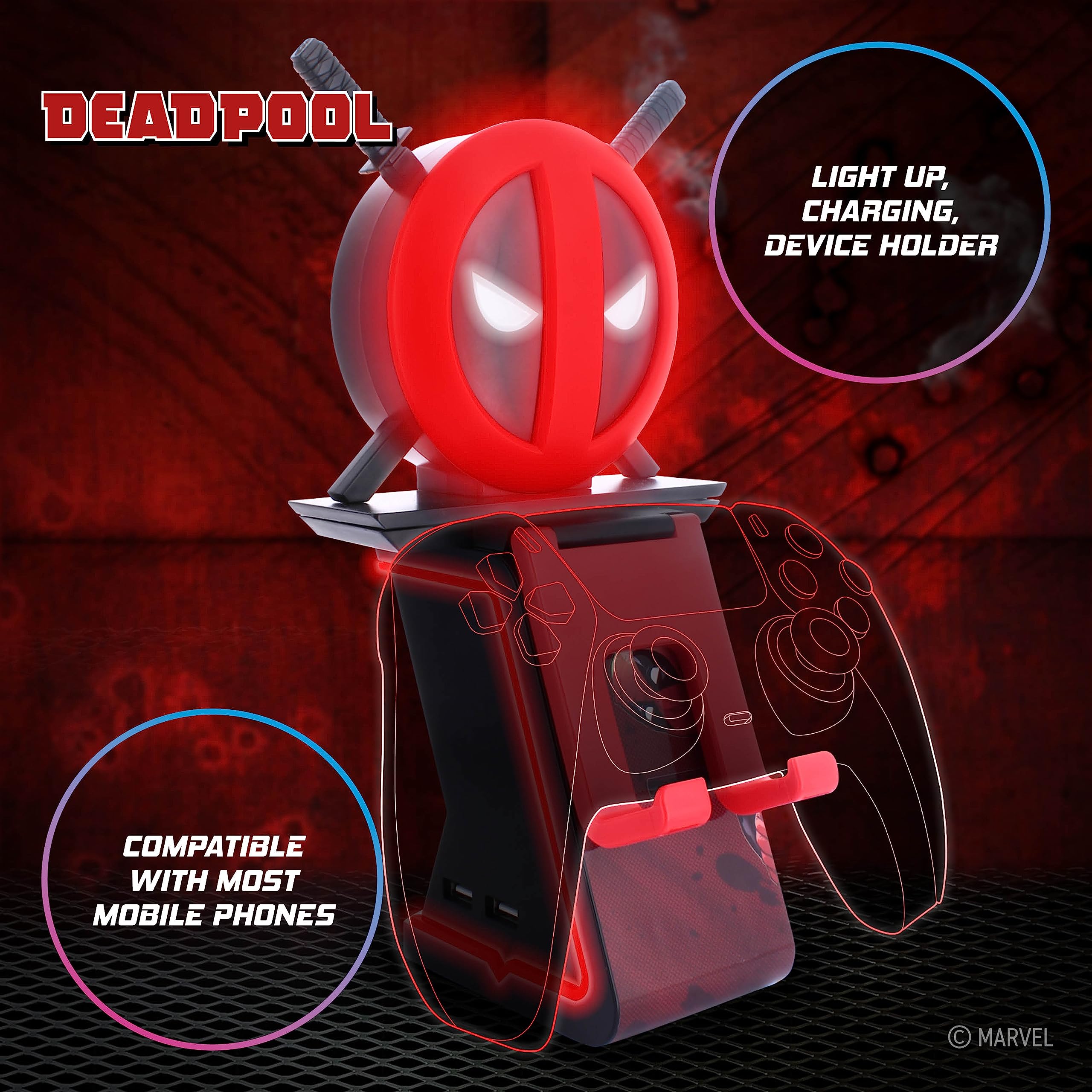 Cable Guys Ikon Charging Stand - Marvel Deadpool Gaming Accessories Holder & Phone Holder For Most Controllers ( XBOX - , Play Station, Nintendo Switch) & Phone