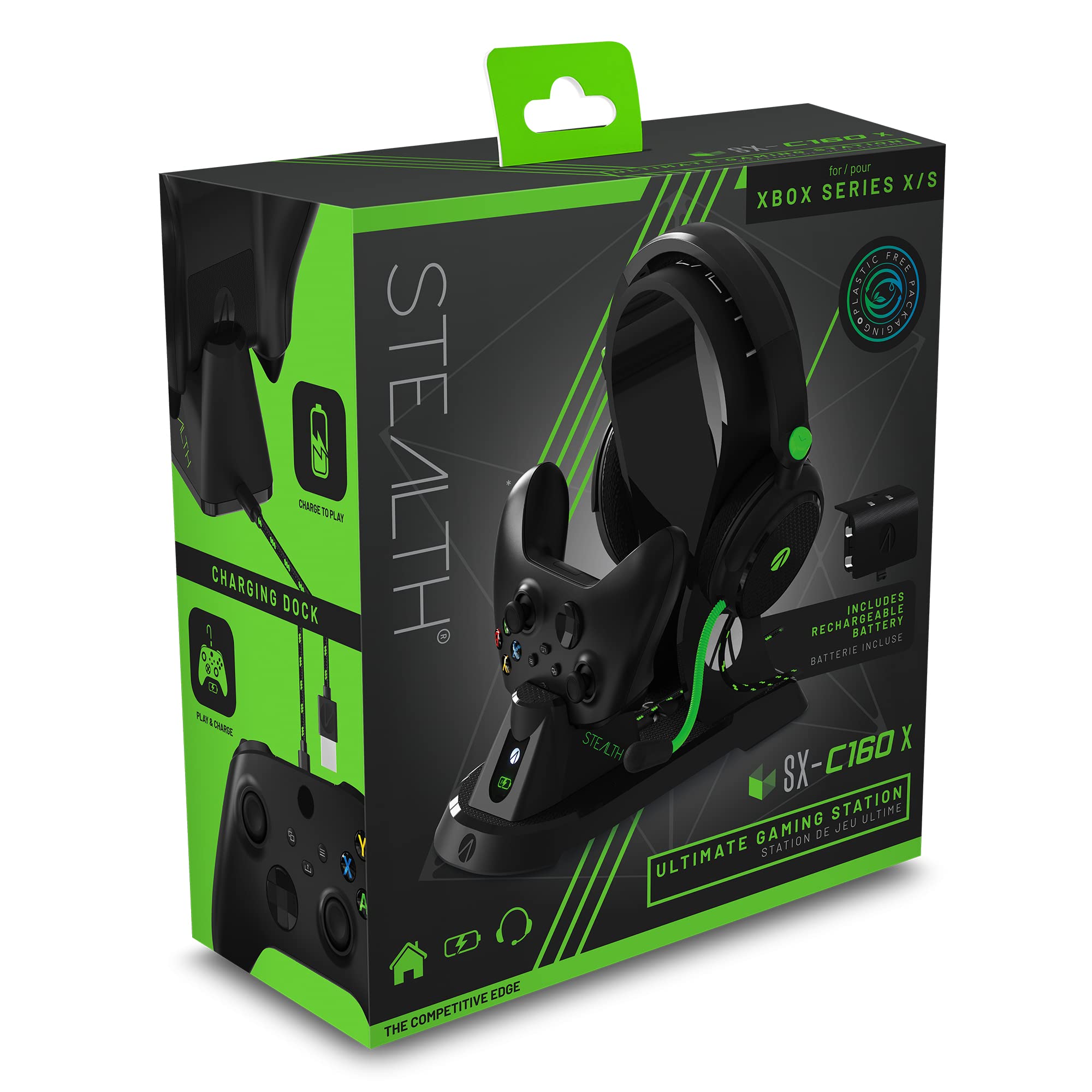Stealth Sx-C160x XBOX - Series S/X Estación de Juego - Cascos Gaming, Soporte de Casco, Base de Almacenamiento, estación de Carga, batería de Alta Capacidad y Cable USB-C para Jugar y Cargar