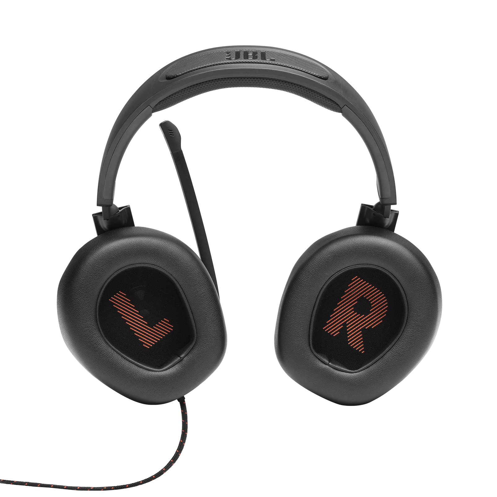 JBL Quantum 300 Auriculares para gamers con un diseño llamativo y micrófono, tecnología de virtualización surround, compatible con múltiples plataformas, en negro