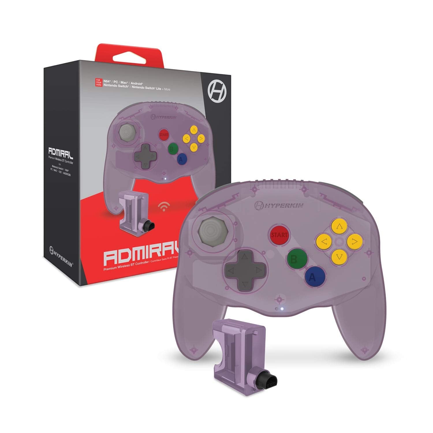 Mando Hyperkin Admiral Premium Morado ( SWITCH - /PC/N64) - Wireless Retro