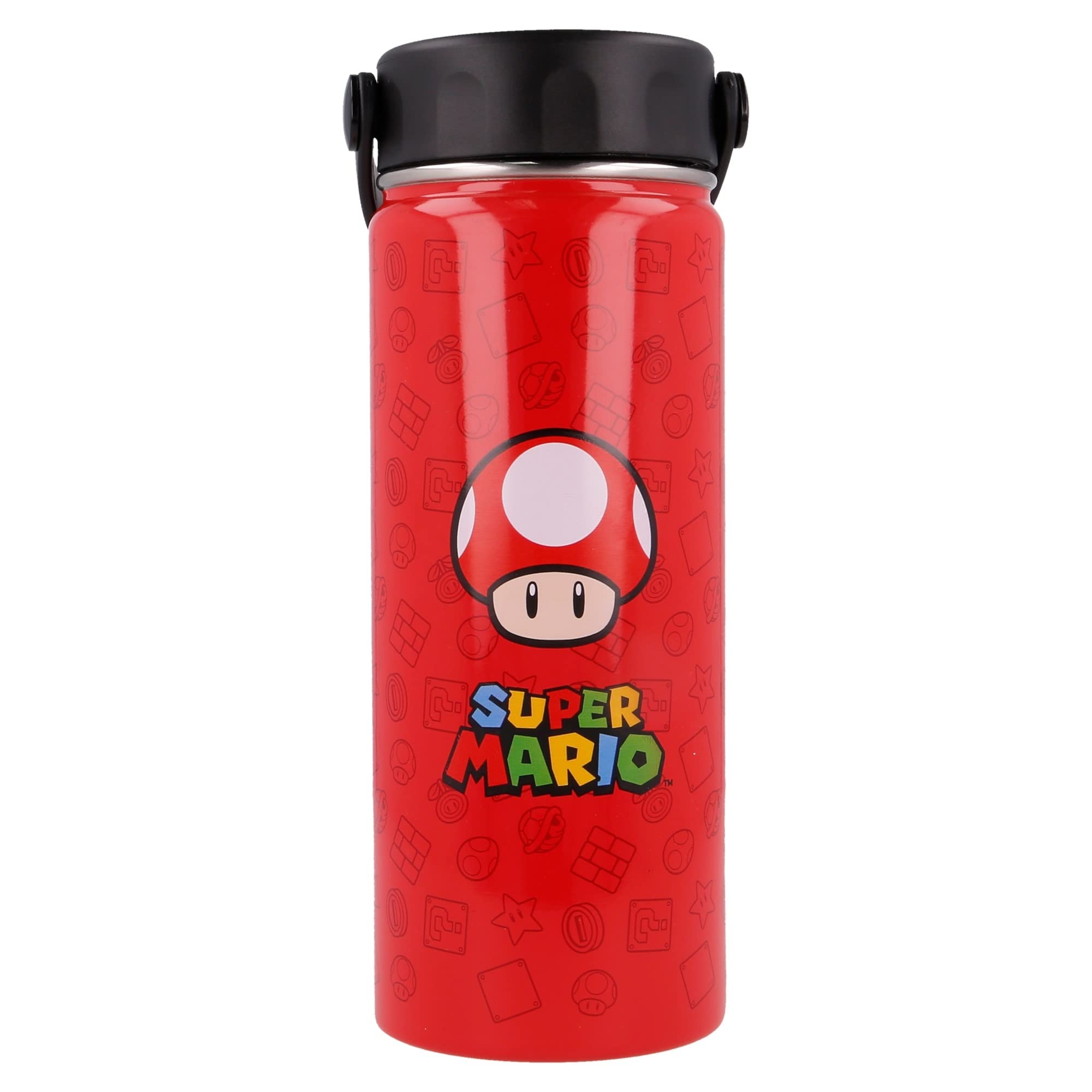 Stor8412497013722acero Inoxidable Termo Botella Con Asa, 530 Ml Capacidad, Super Mario