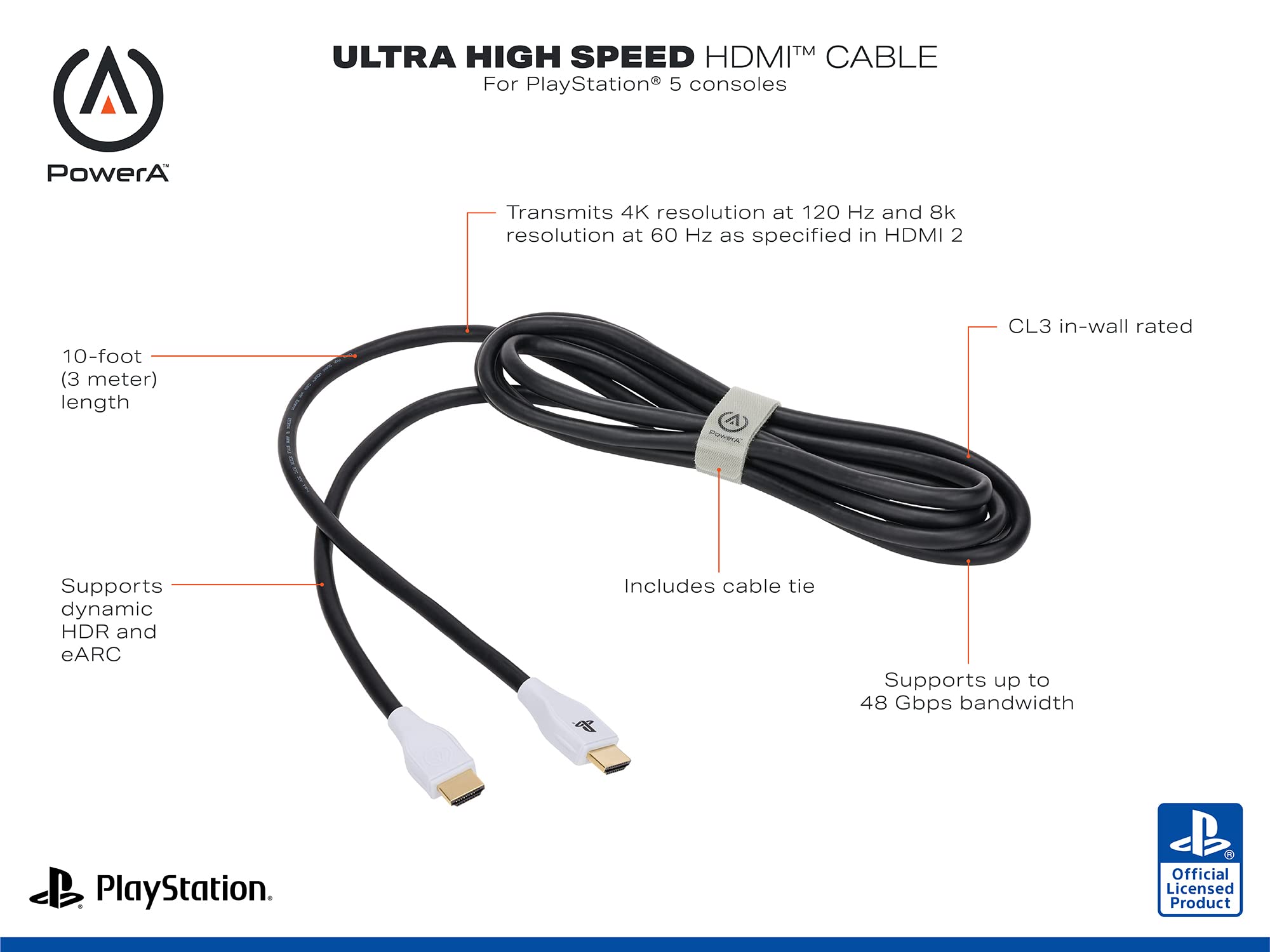 Powera Cable Hdmi De Velocidad Ultraalta Para Playstation 5, Cable, Hdmi, PS5 - , con licencia oficial (PlayStation 5)