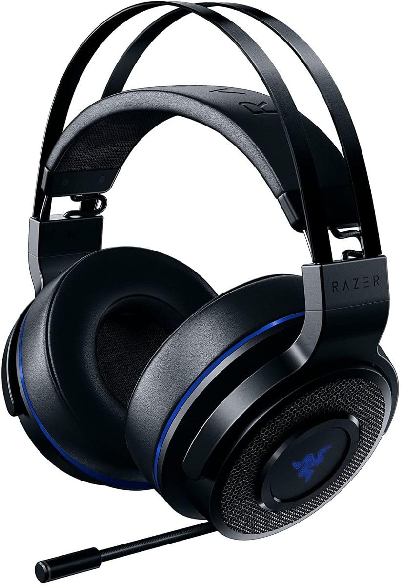 Razer Thresher Para Playstation Auriculares InaláMbricos Para Juegos Para PS4 - , PS5 y PC, auriculares inalámbricos, 16 horas de duración de la batería, control en los auriculares, almohadillas de cuero artificial, negro-azul