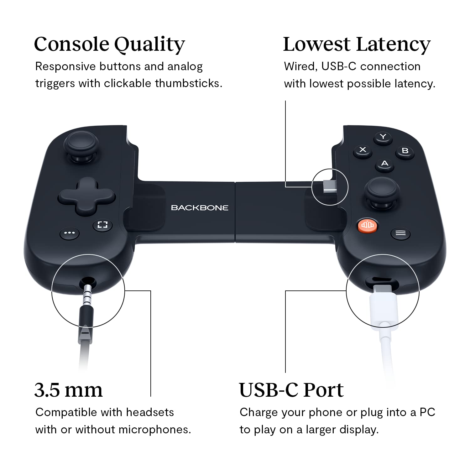 Backbone Mando De Juegos Para MóVil Android One Y Iphone 15 Series (Usb-C) - Convierte Tu TeléFono En Una Consola De Juegos - Juega XBOX - , Playstation, Call of Duty, Roblox, Genshin Impact y más