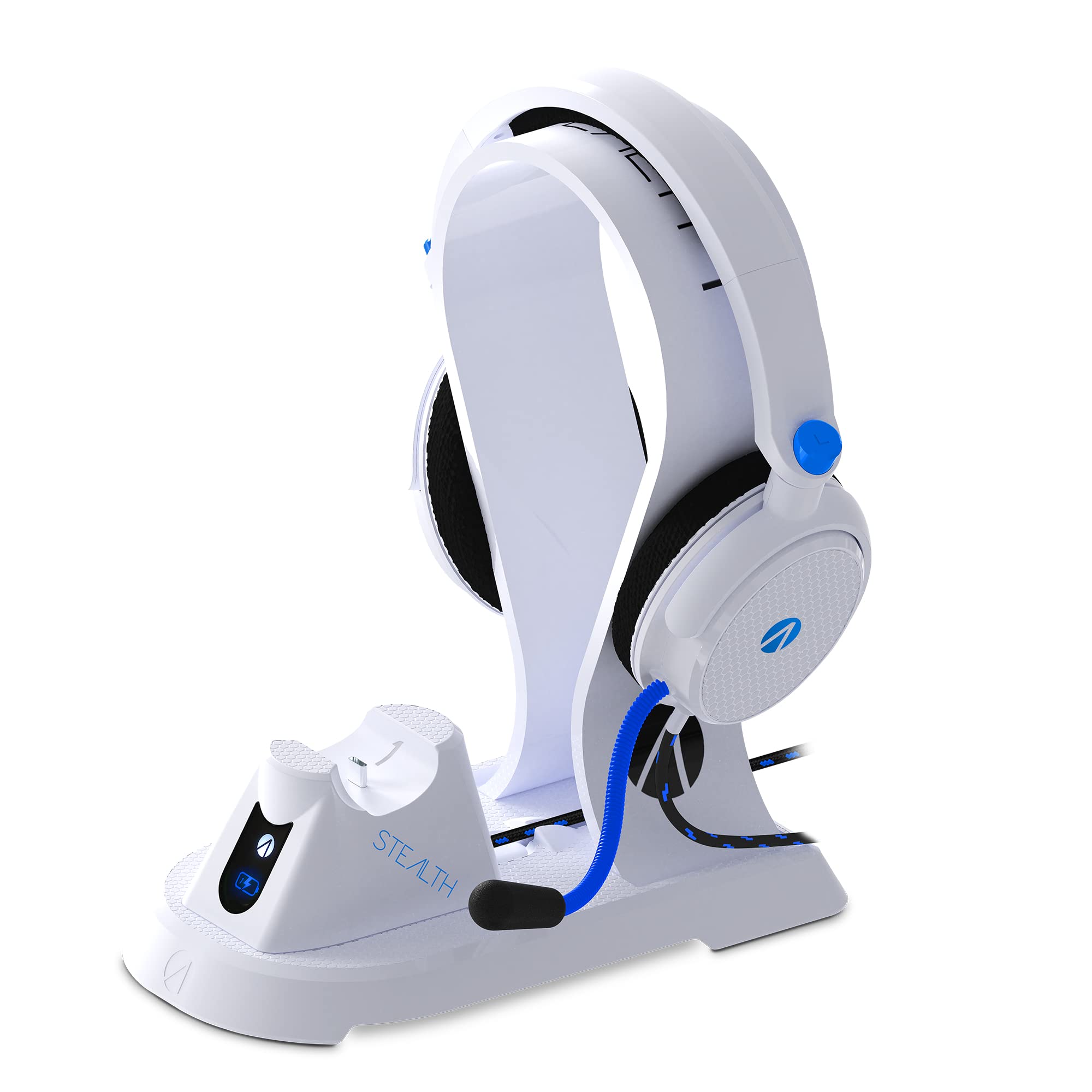Stealth SP-C160V PS5 Play Station - Casque de jeu, support pour casque, plate-forme de stockage, base de chargement et câble USB tressé pour jouer et charger