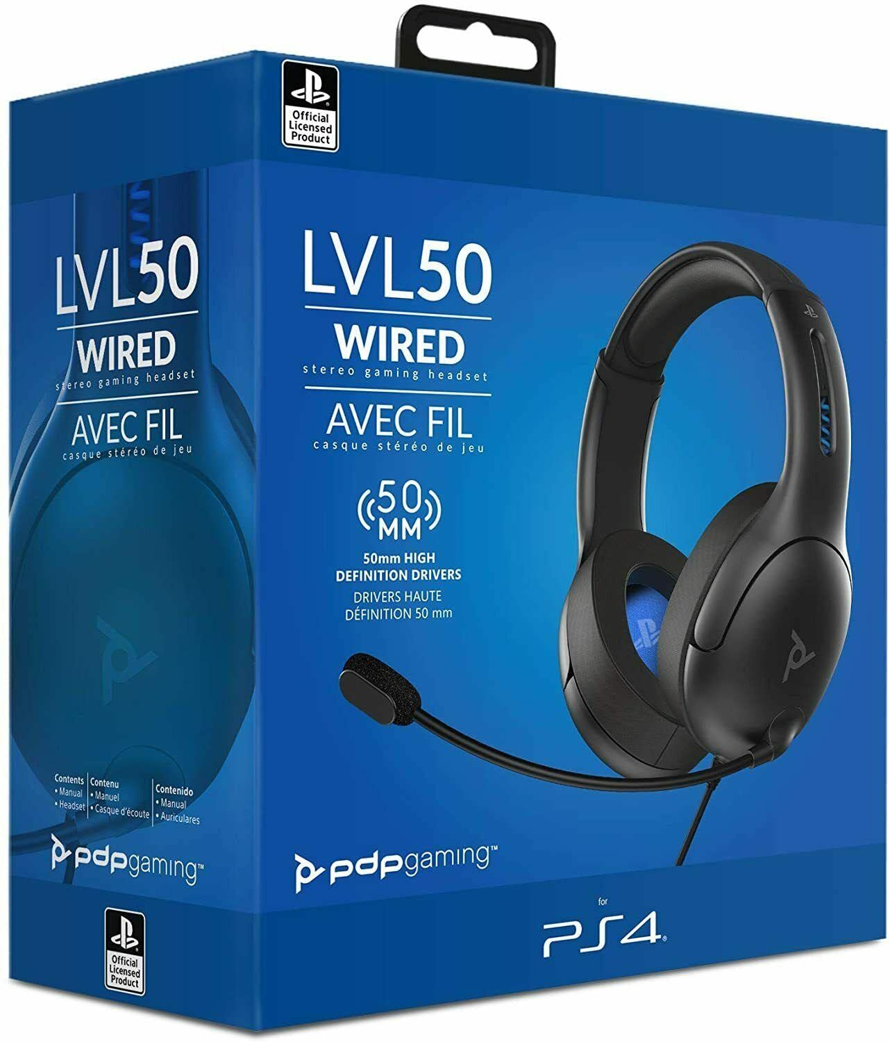 PDP LVL50 Auriculares Gaming con Cable y Micrófono – Sonido Estéreo HD 50mm, Compatibles con PS5, PS4, PC y Más