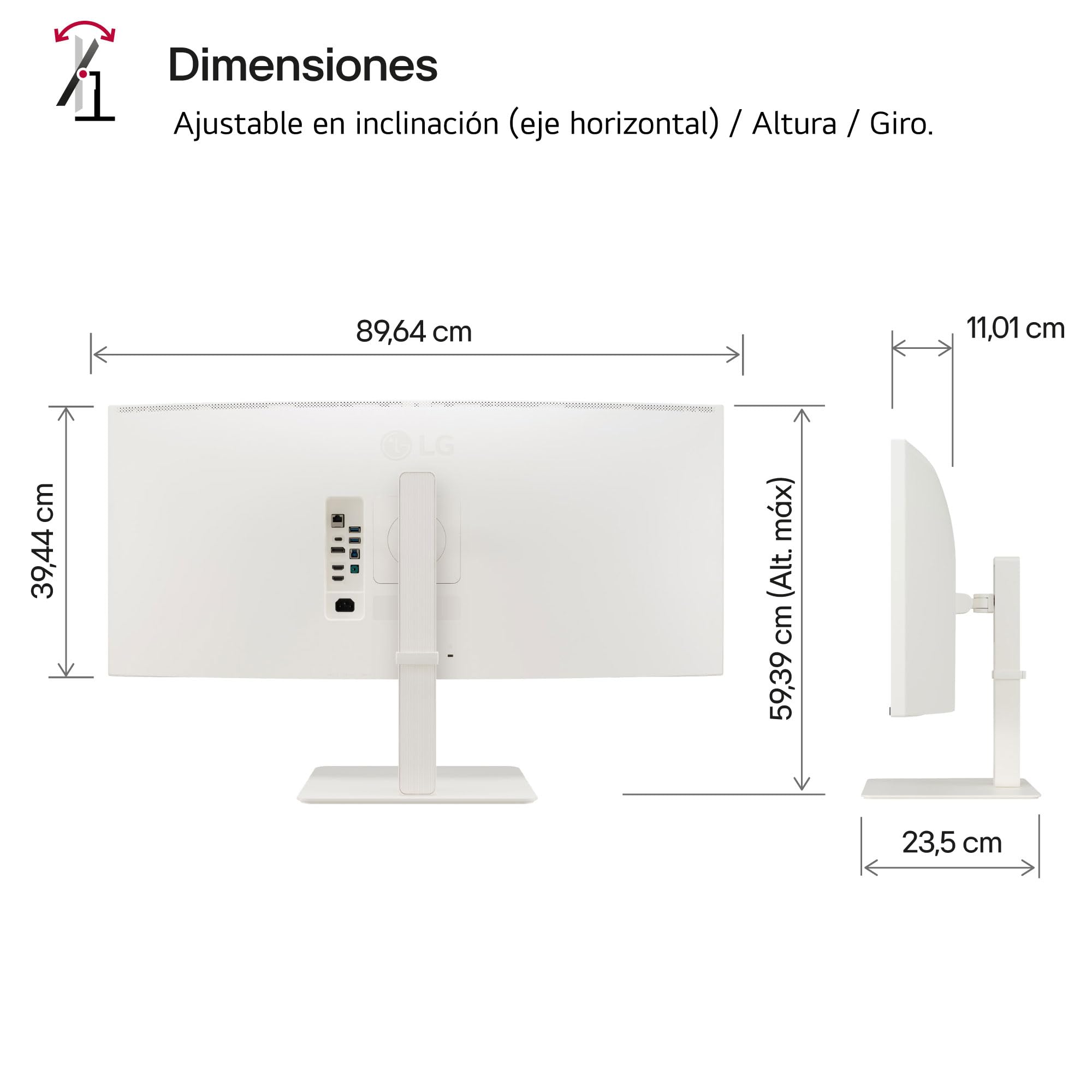 Monitor Profesional Ultrapanorámico Curvo LG UltraWide 38WR85QC-W 37.5'/ WQHD+/ Multimedia/ Blanco