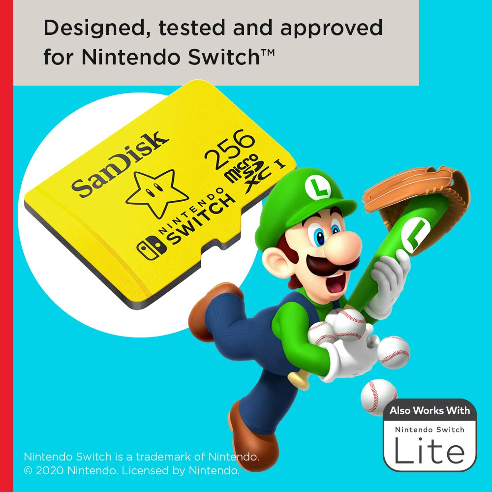 Carte microSDXC SanDisk 256 Go pour consoles Nintendo Switch jusqu'à 100 Mo/s UHS-I Classe 10 U3