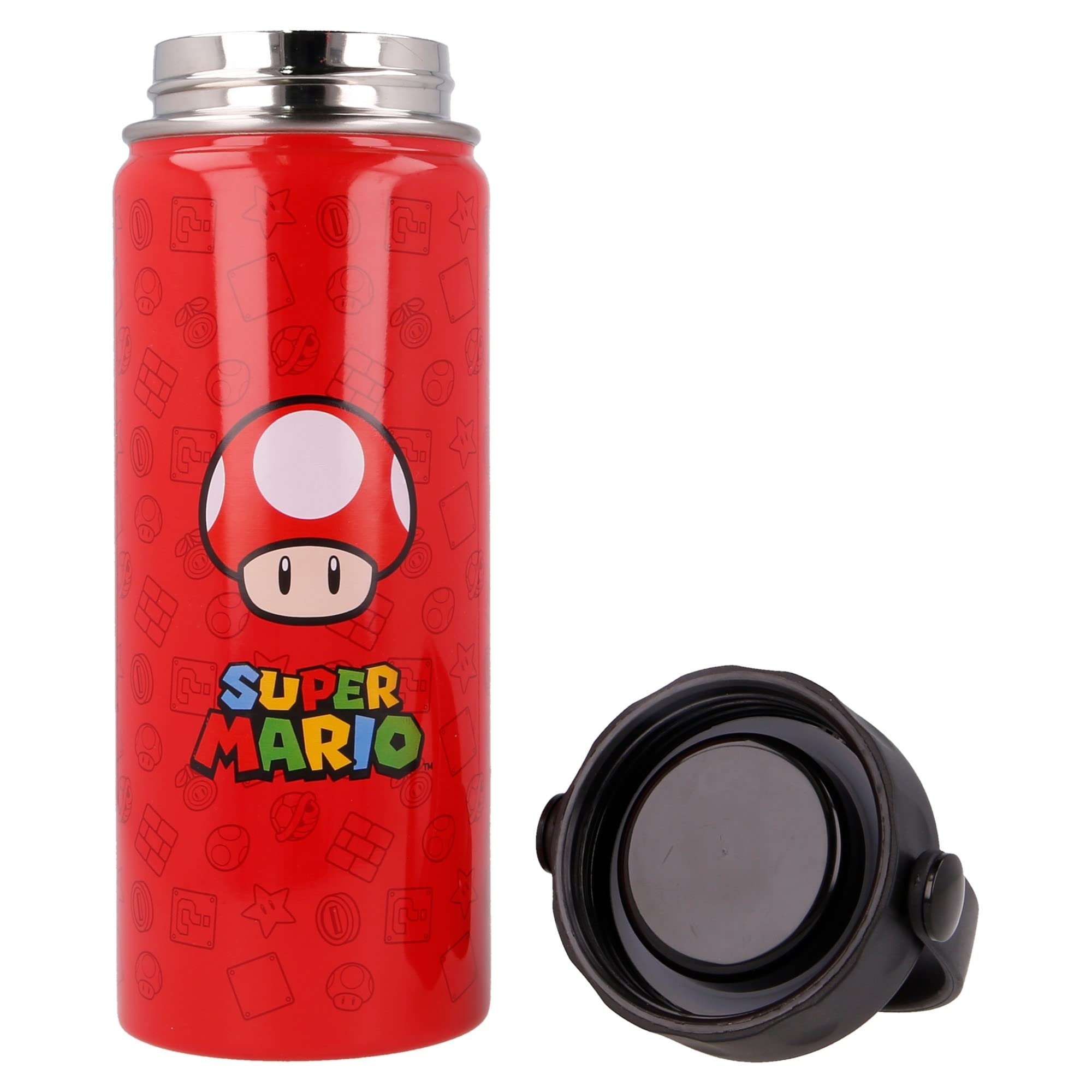 Stor8412497013722acero Inoxidable Termo Botella Con Asa, 530 Ml Capacidad, Super Mario