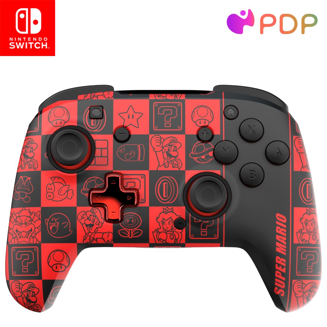 Manette de luxe sans fil officielle PDP Nintendo Switch GLOW - Super Icons