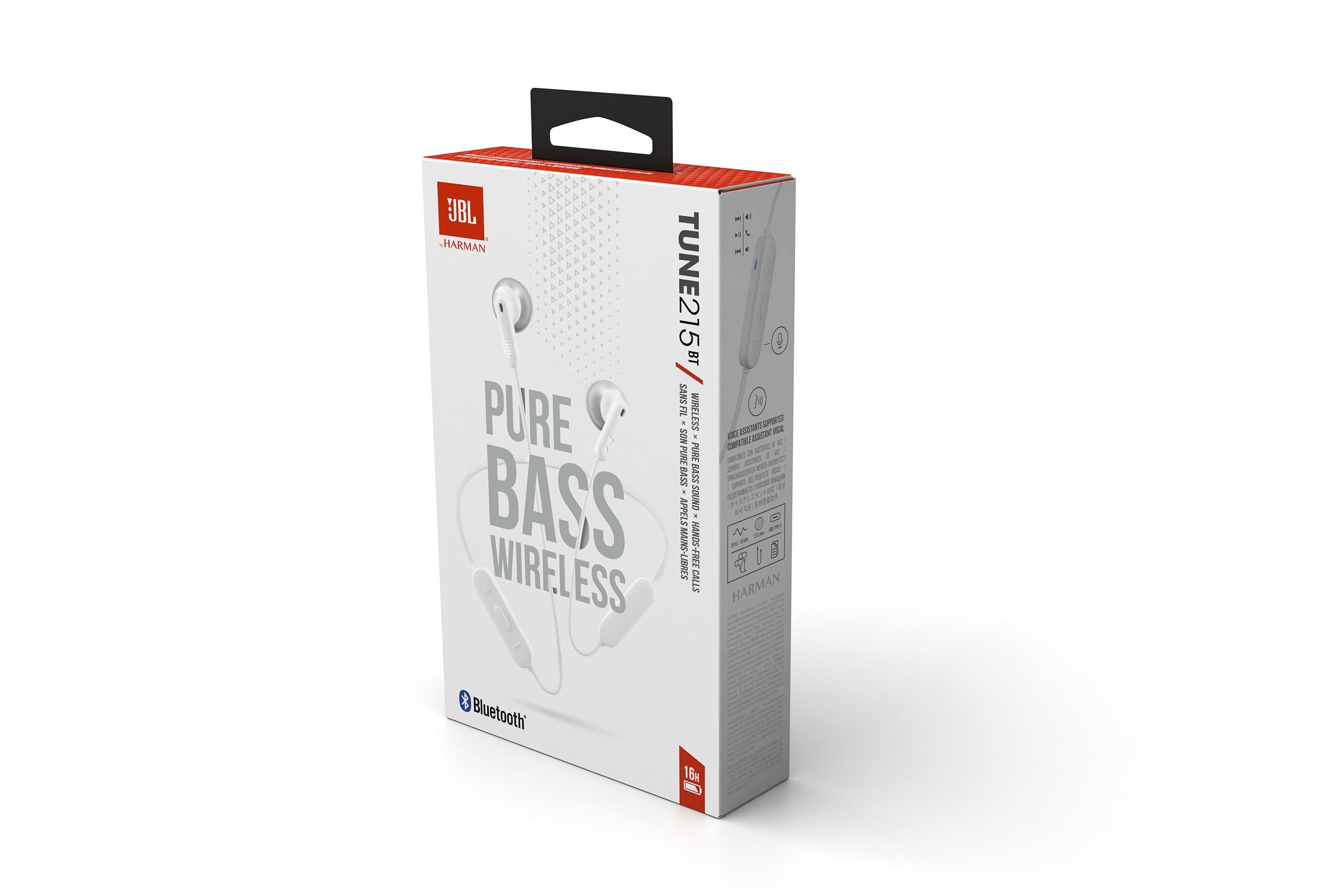 JBL Tune 215 Auriculares inalámbricos con Bluetooth, Sonido Pure Bass y conexión multipunto, batería de 16 horas con carga rápida, color blanco