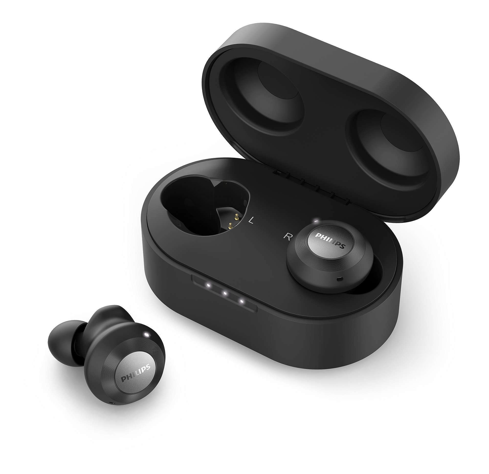 Philips T8505BK/00 Auriculares Intrauditivos Inalámbricos (Reducción de Ruido Activa Híbrida, Micrófonos Duales, Controlador Neodimio 13 mm, Asistente de Google, Carga Rápida) Negro, Modelo 2020/2021
