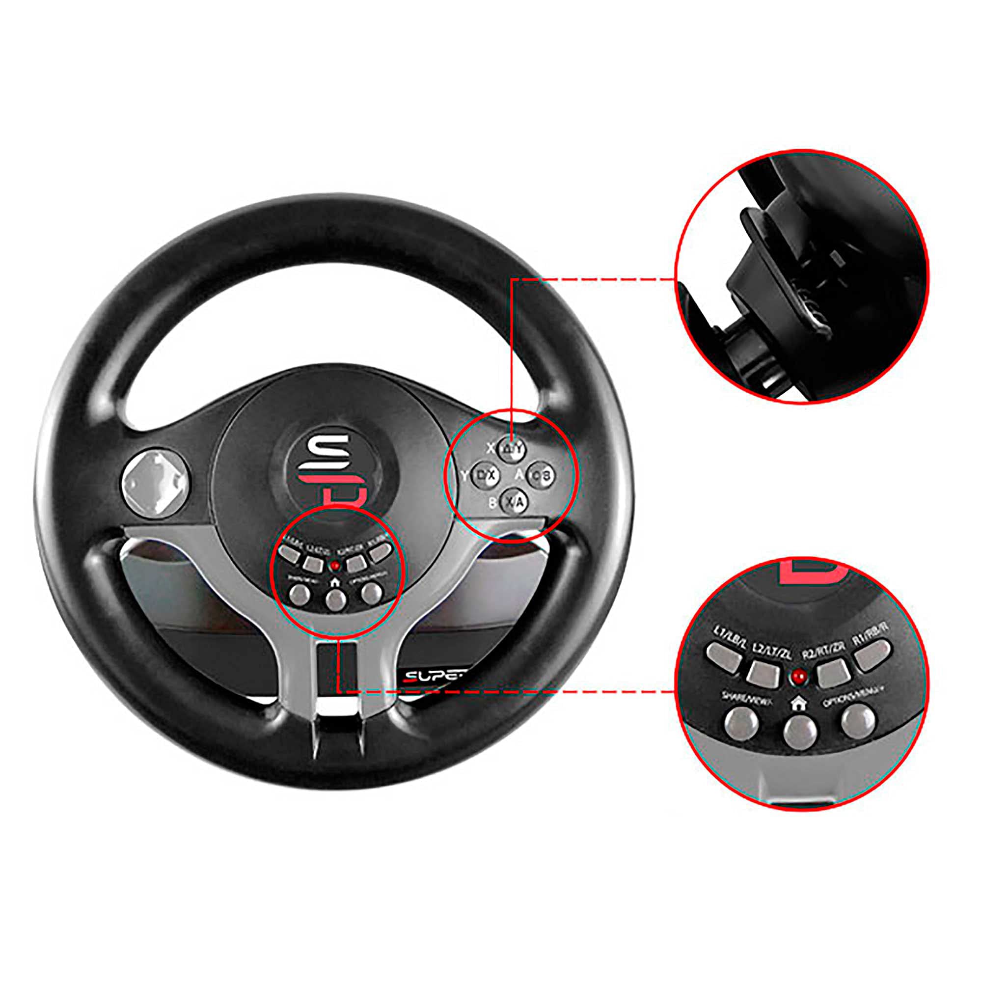 Subsonic Sv250 Superdrive - Volante De Carreras Con Pedales Y Paletas De Cambio Para NINTENDO SWITCH - , PS3, PS4, Xbox One, PC