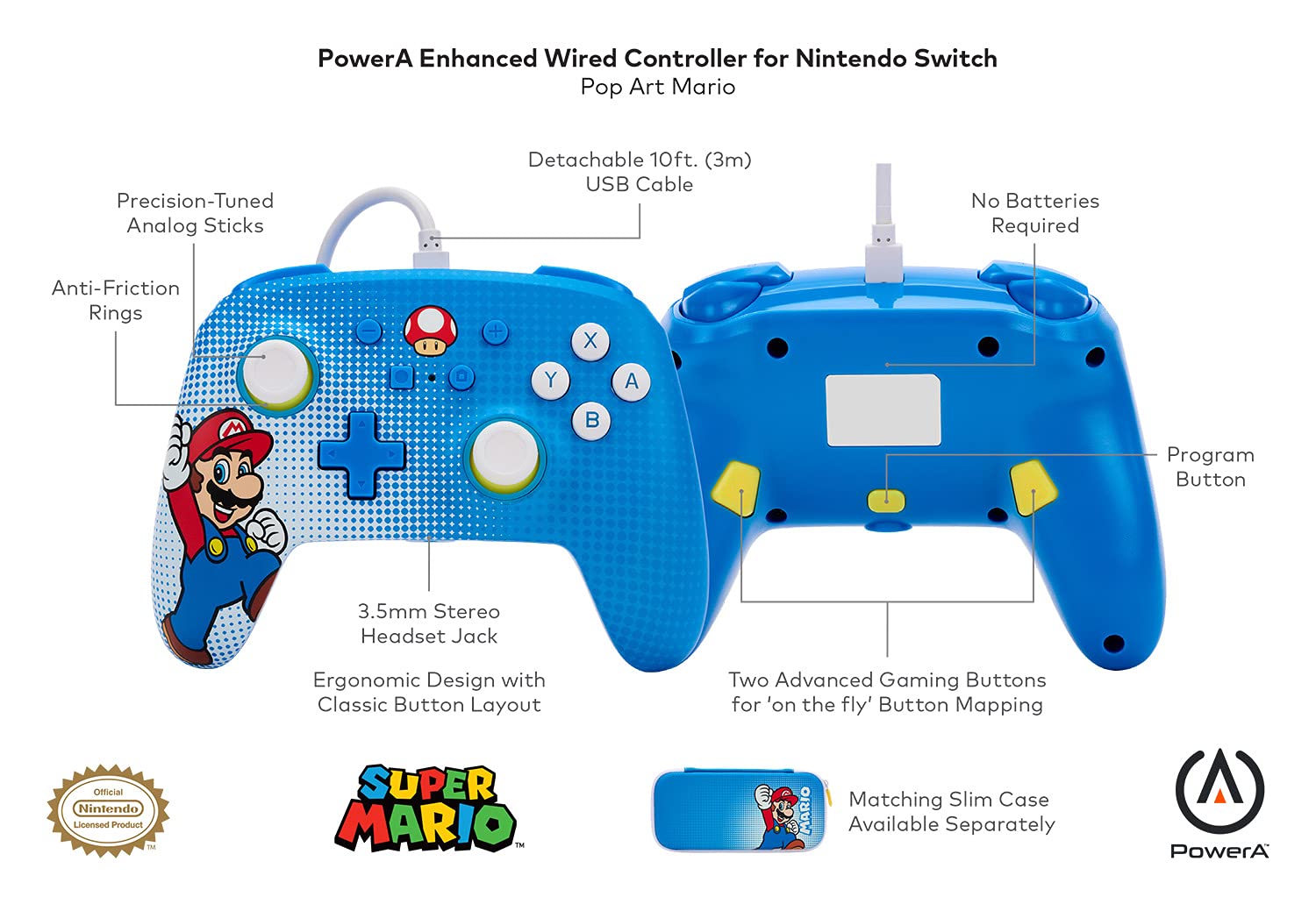 Manette filaire améliorée PowerA pour Nintendo Switch - Mario Pop Art