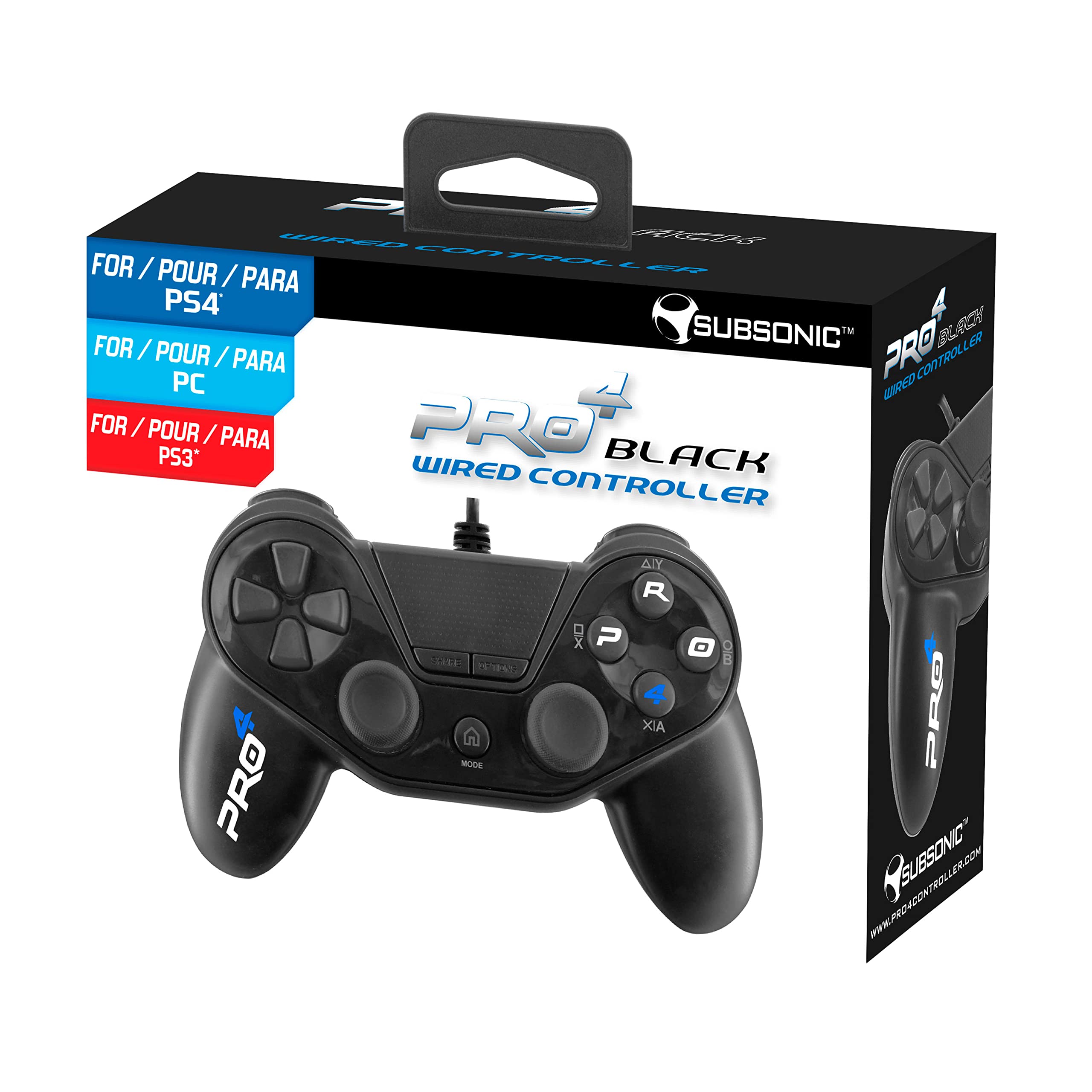 Mando ps4 Pro4 Black Wire DS - Negro - Con cable (PS4/Slim/Pro/PC/PS3)