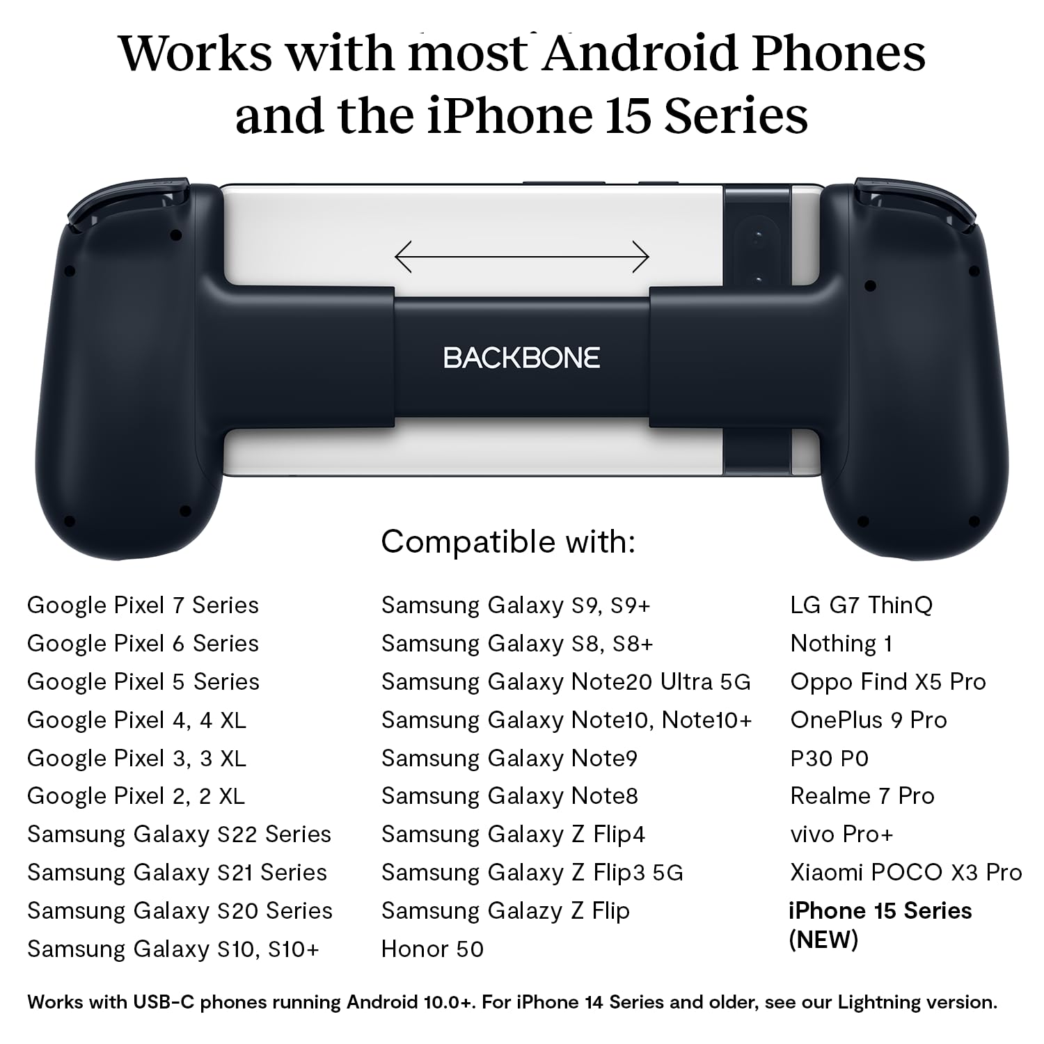 Backbone Mando De Juegos Para MóVil Android One Y Iphone 15 Series (Usb-C) - Convierte Tu TeléFono En Una Consola De Juegos - Juega XBOX - , Playstation, Call of Duty, Roblox, Genshin Impact y más