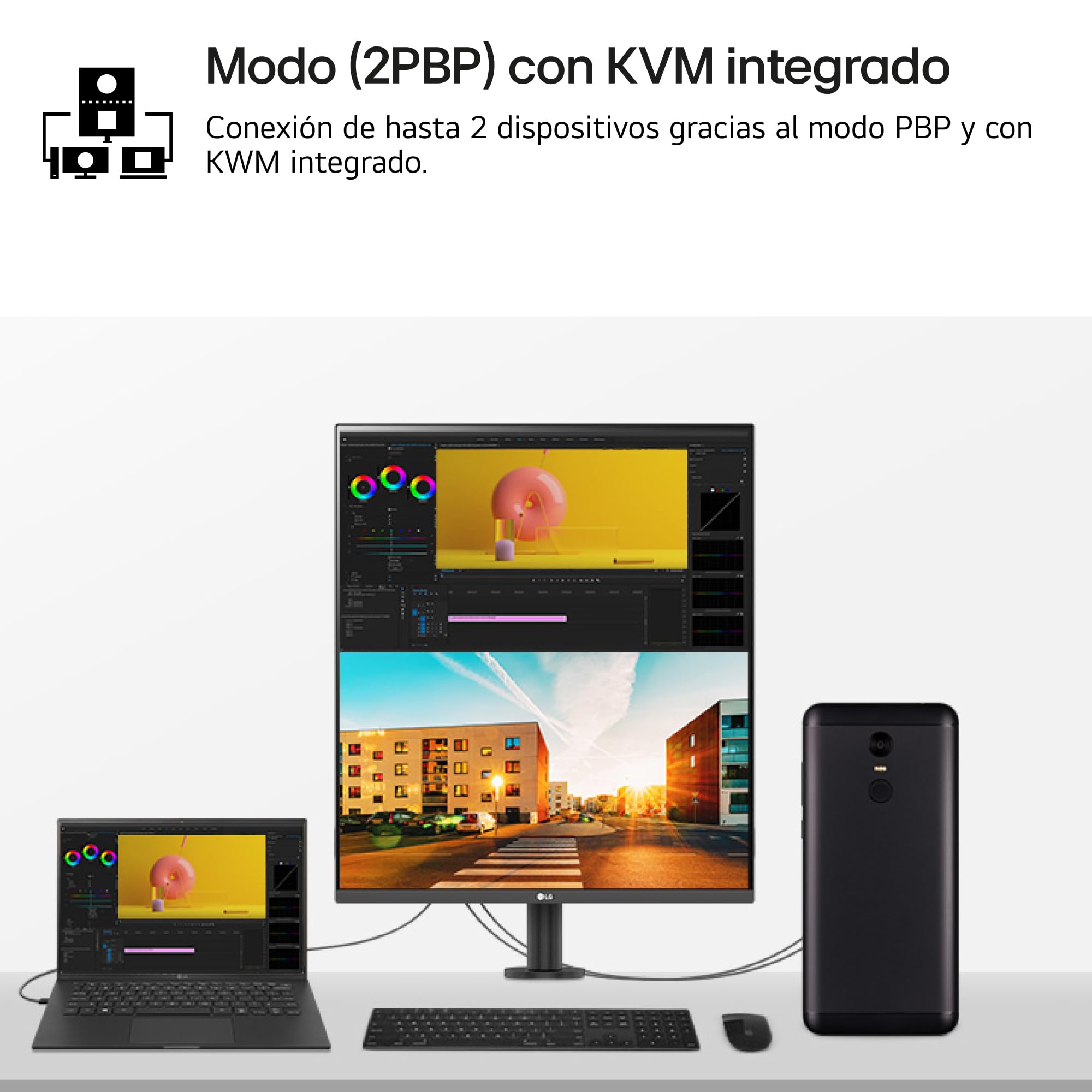Monitor Profesional LG DualUp Ergo 28MQ780-B 27.6'/ SDQHD/ Multimedia/ Regulable en altura/ Negro