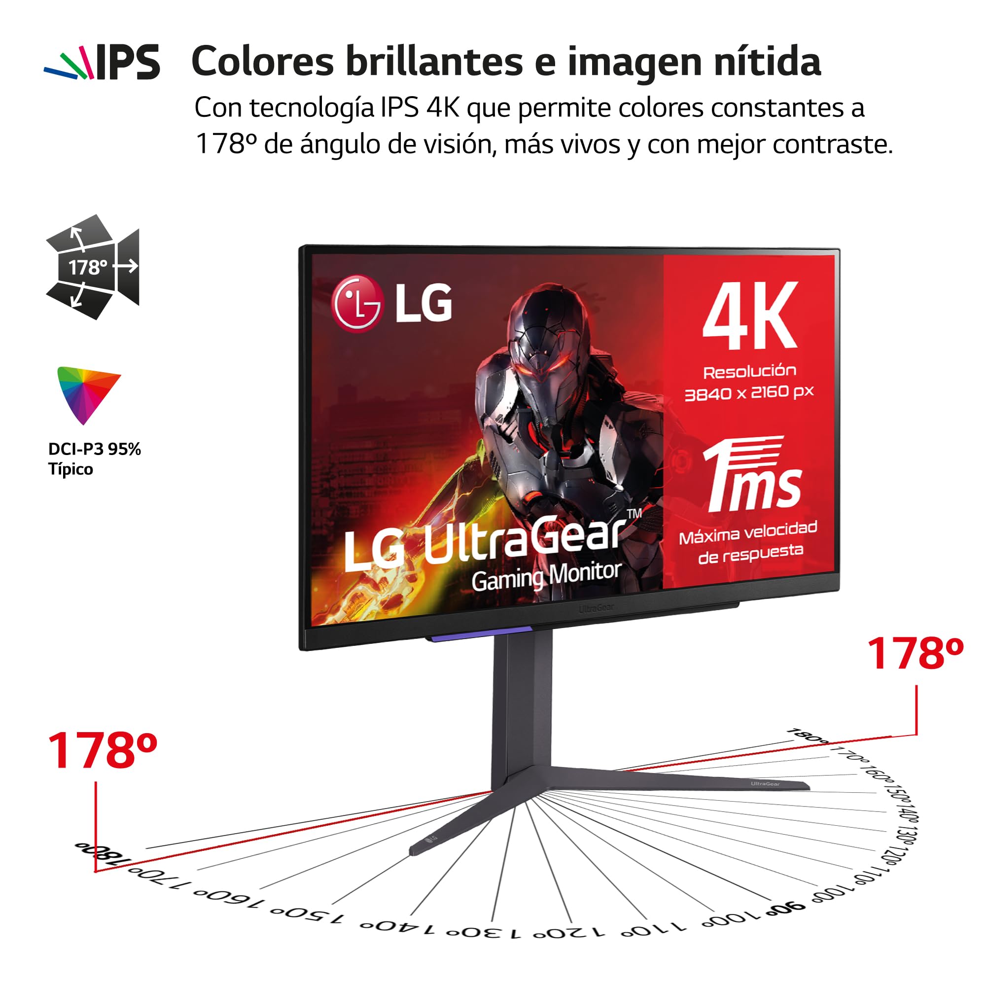Monitor Gaming LG UltraGear 32GR93U-B 32'/ 4K/ 1ms/ 144Hz/ IPS/ Regulable en altura/ Negro