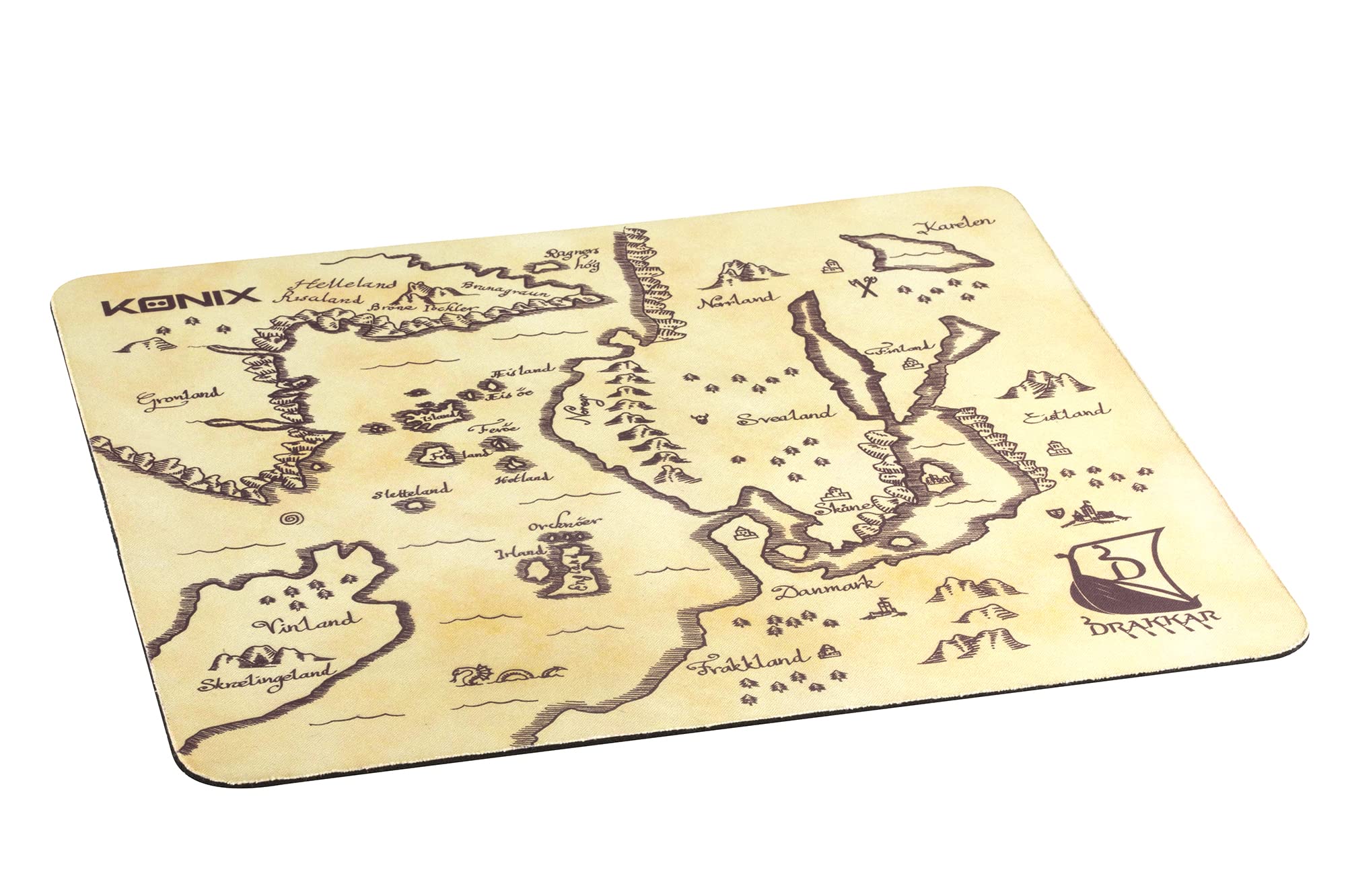 Konix Drakkar Alfombrilla De RatóN Gaming Norrland De 32 X 27 Cm Para Escritorio De Pc Gaming - Superficie Antideslizante - DiseñO Mapa Vikingo