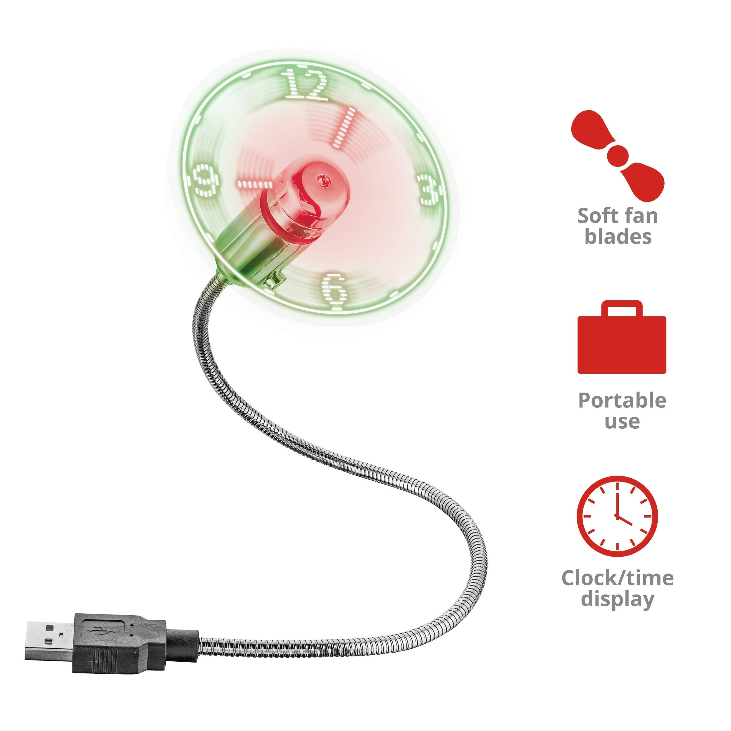 Trust 23235 - Miniventilador (Usb, Reloj Led) Color Plata
