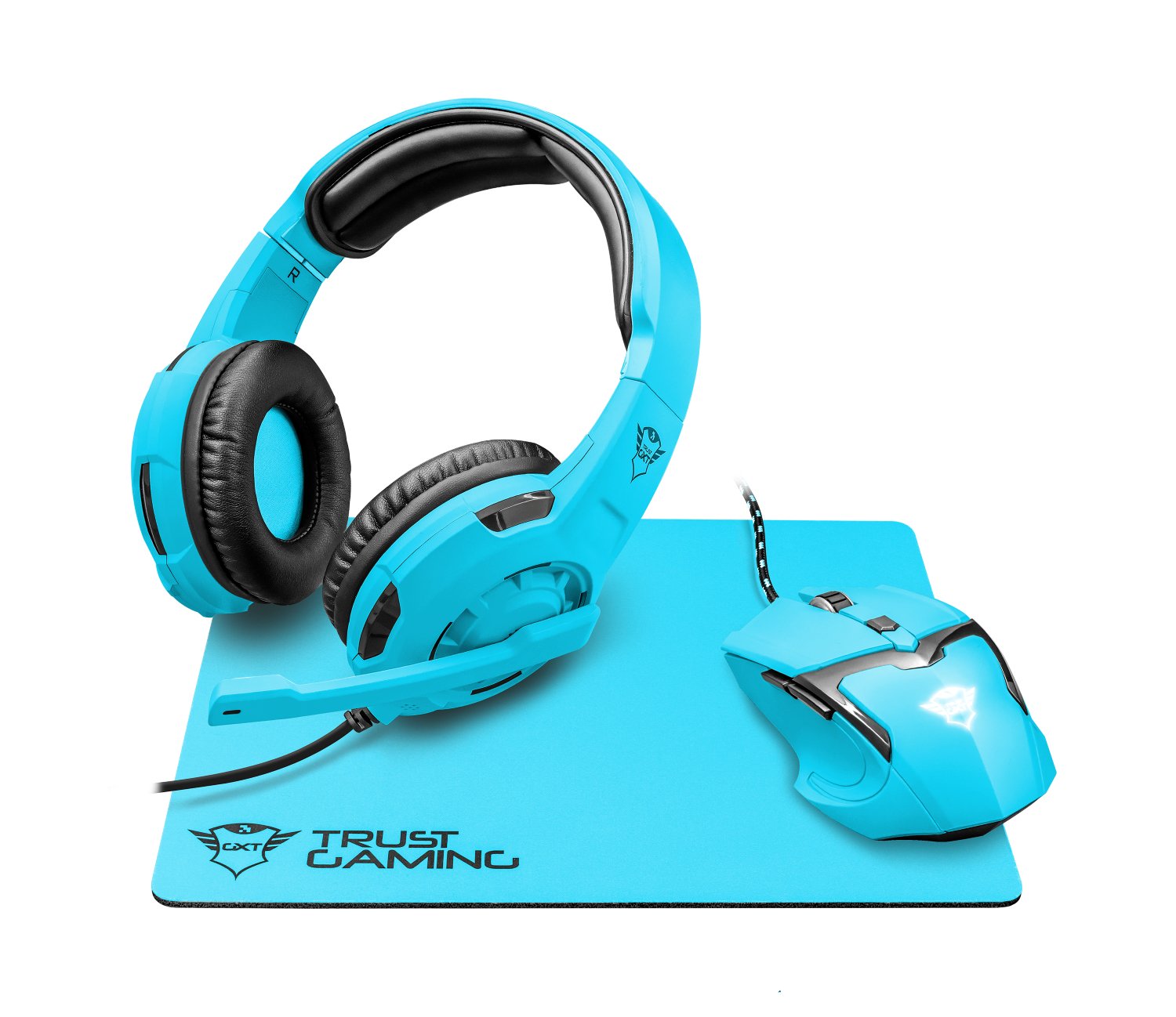 Trust Gaming GXT 790-SB Spectra - Pack Gaming 3-en-1 : Casque, Souris et Tapis de Souris, Bleu