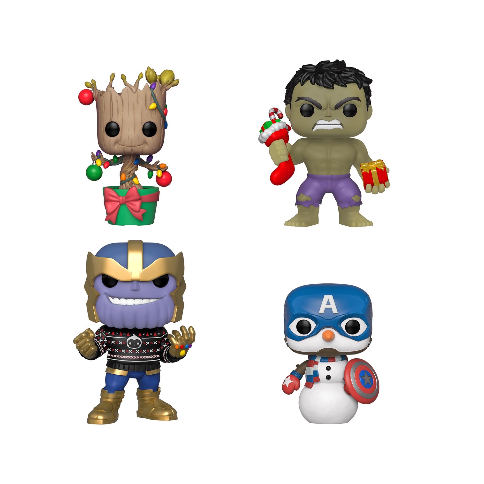 Funko Pop! Marvel: Holiday - Hulk, Groot, Captain America Snowman And Thanos - 4pk - Marvel Comics - CóMics Marvel - Figura De Vinilo Coleccionable - Idea De Regalo- Mercancia Oficial