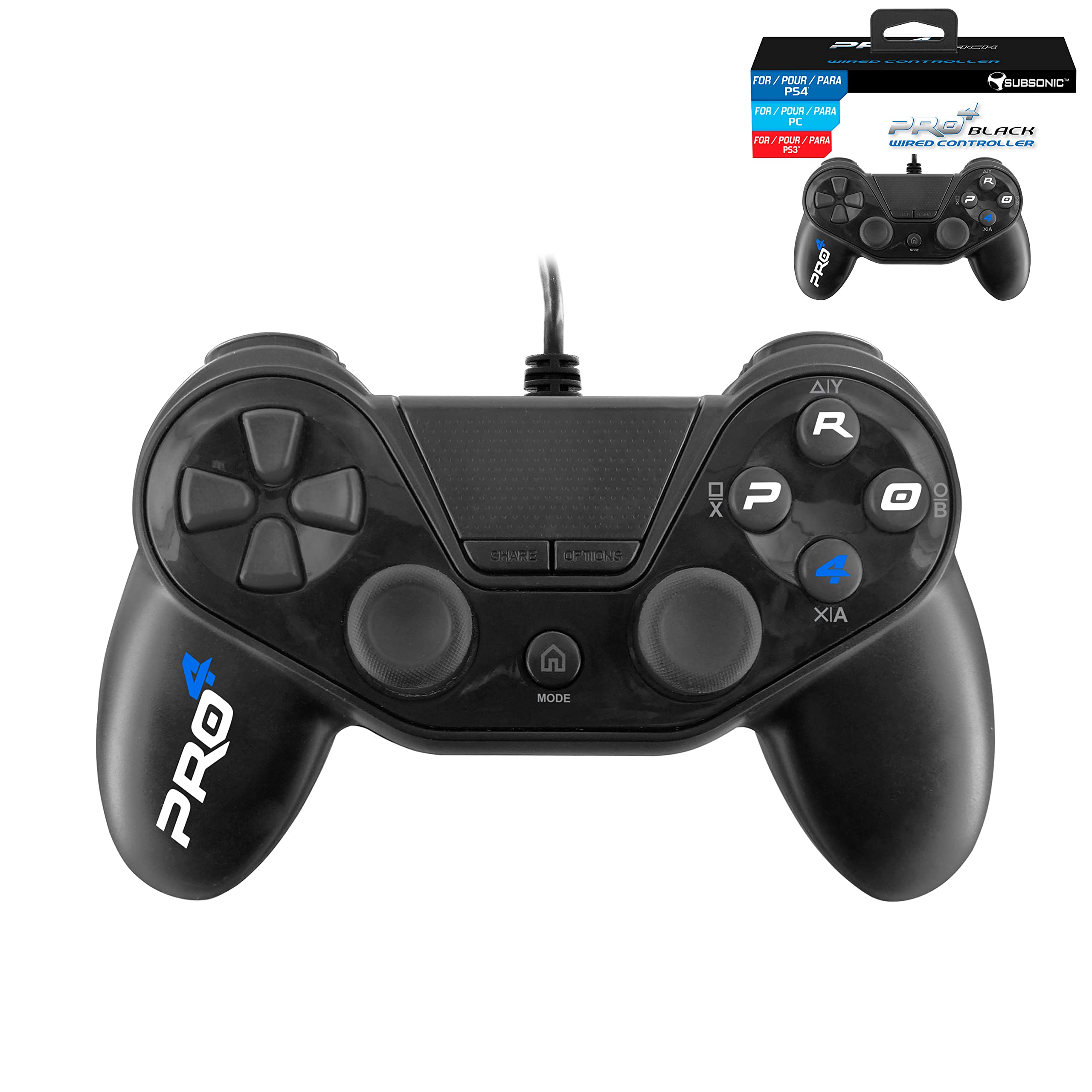 Mando ps4 Pro4 Black Wire DS - Negro - Con cable (PS4/Slim/Pro/PC/PS3)