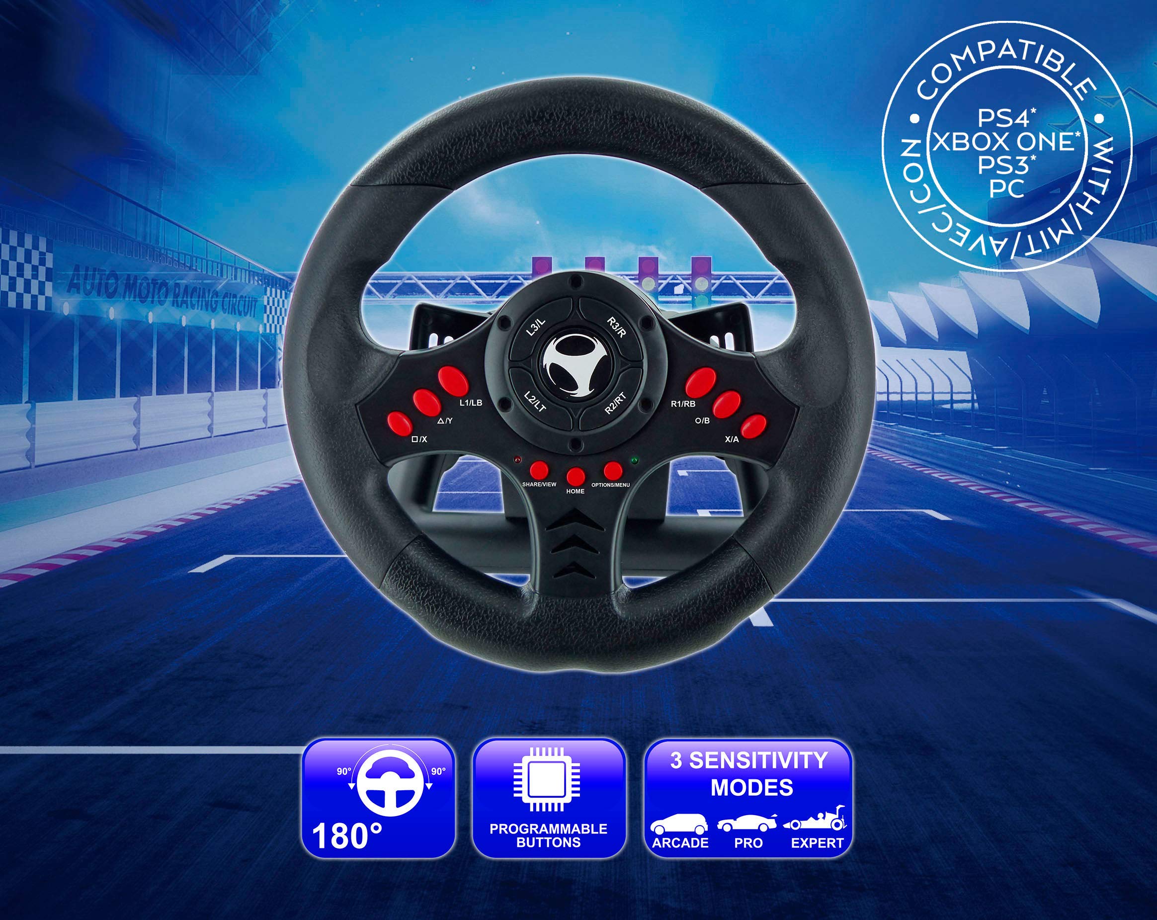 Subsonic Superdrive - Volante De Carreras Sv400 Con Pedales Y Paletas De Cambio Para PS4 - Xbox One - PC y PS3